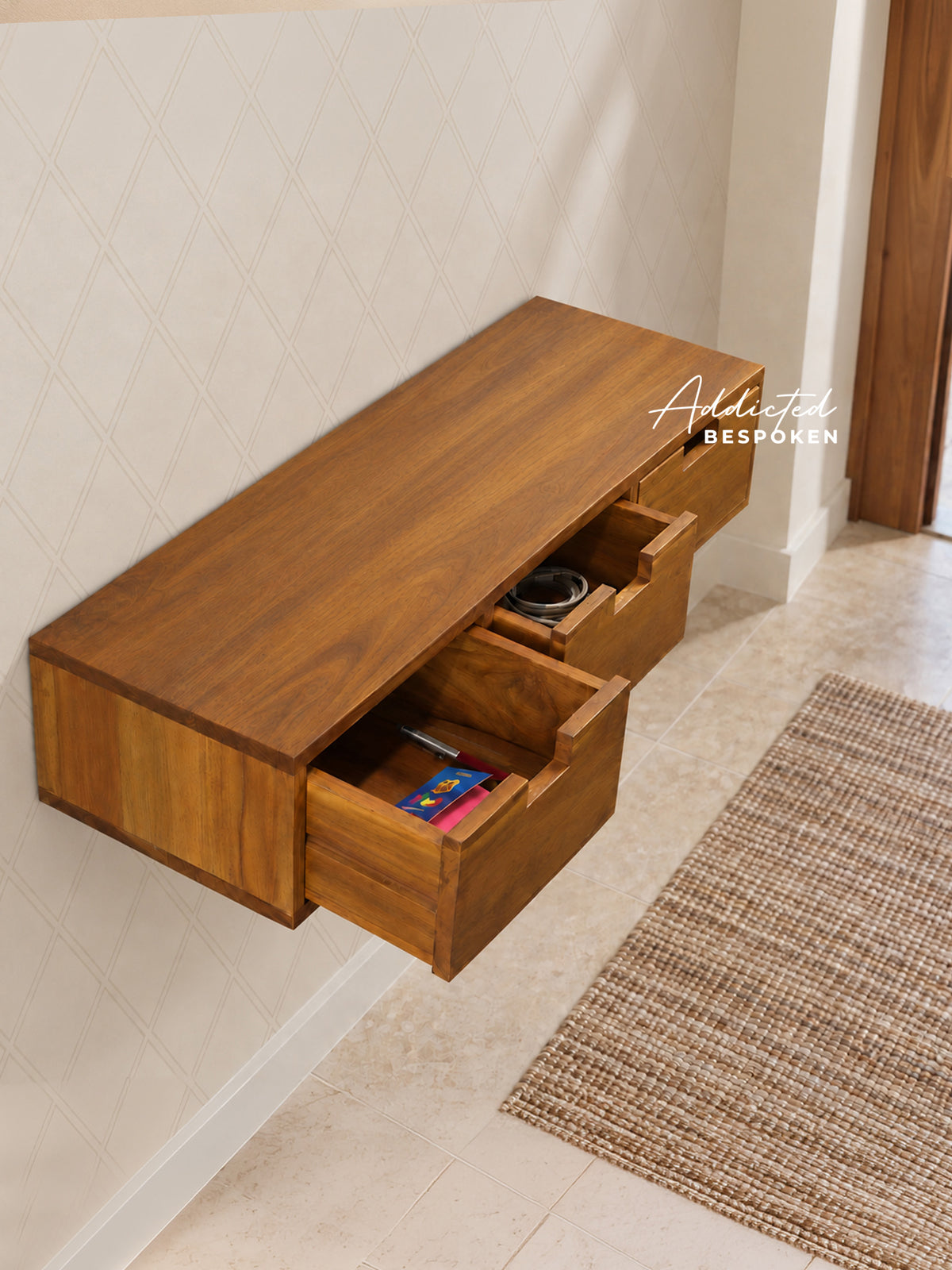 Wooden wall drawer with 3 drawers