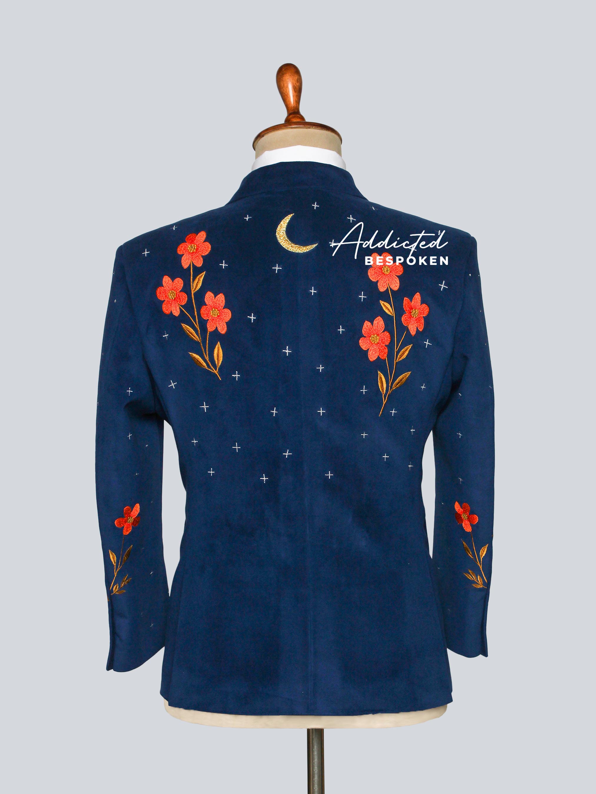 Floral Embroidered Navy Blazer Addicted Bespoken