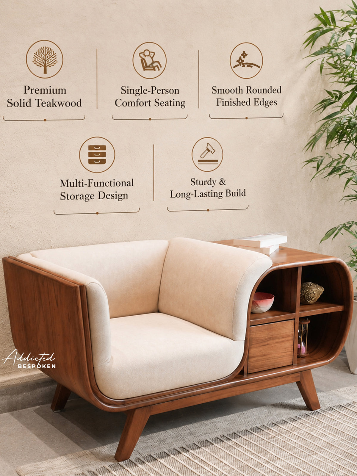 Wooden sofa with storage