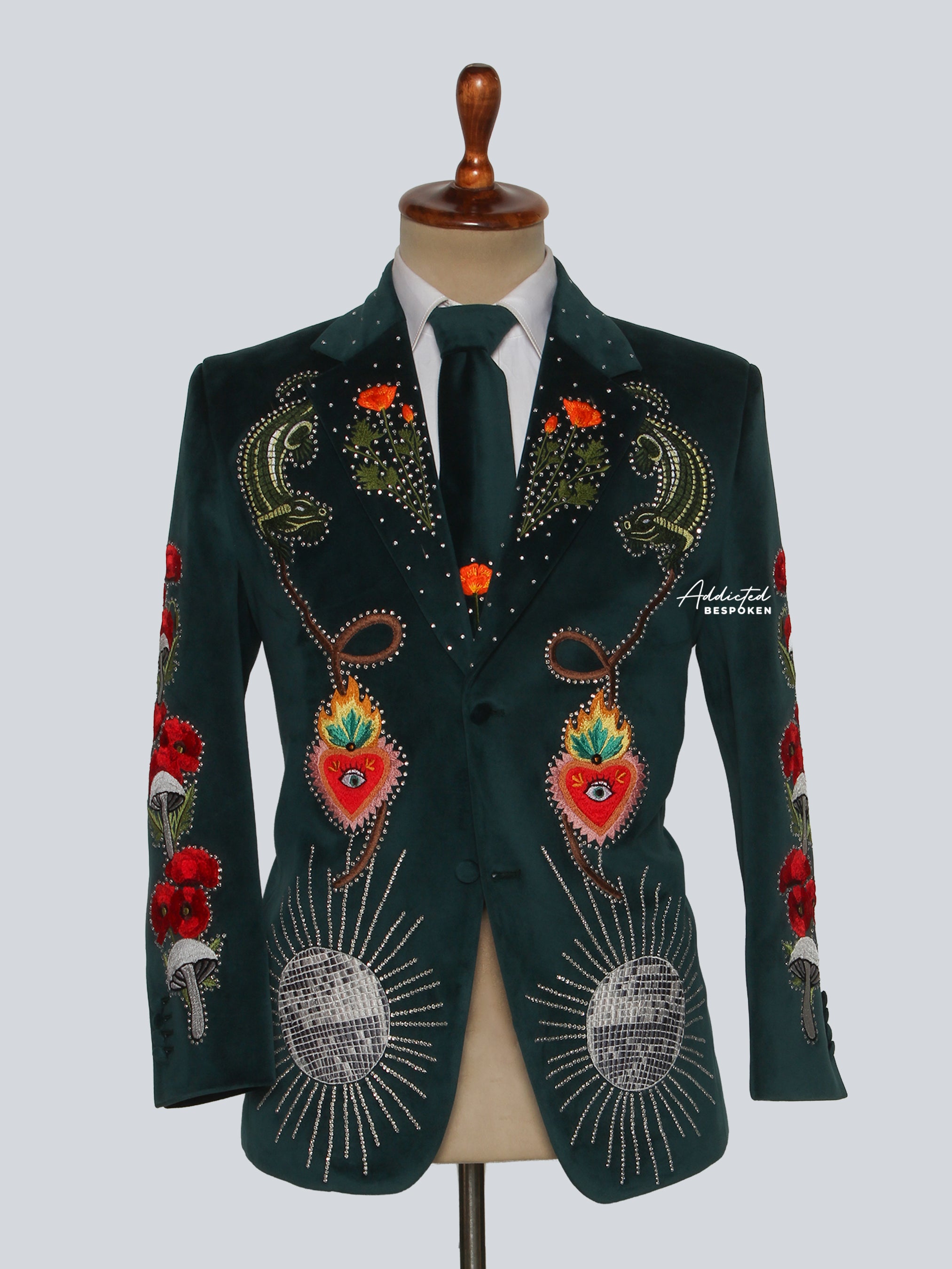 Dark Green Embroidered Blazer