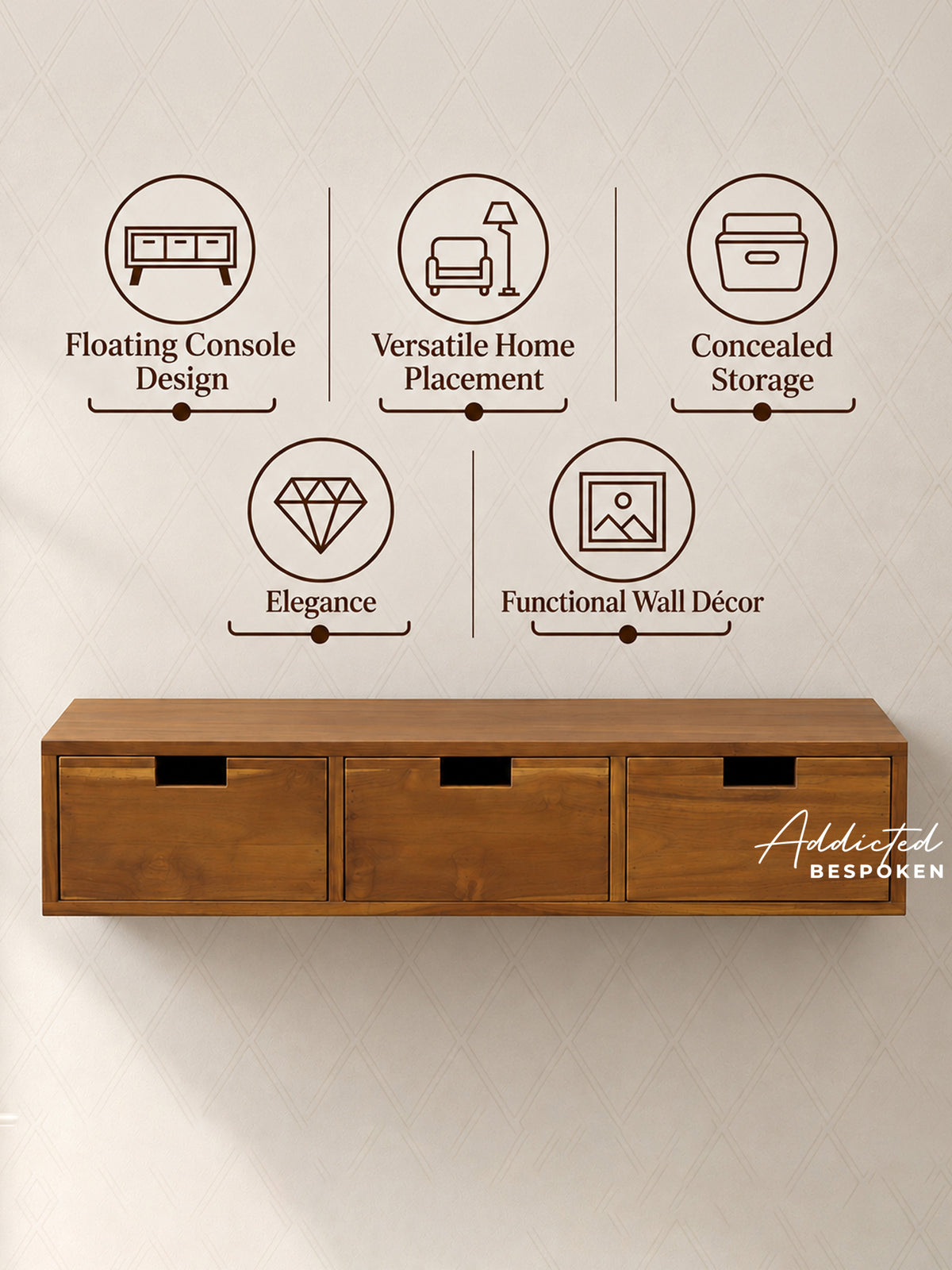 Wooden wall drawer with 3 drawers