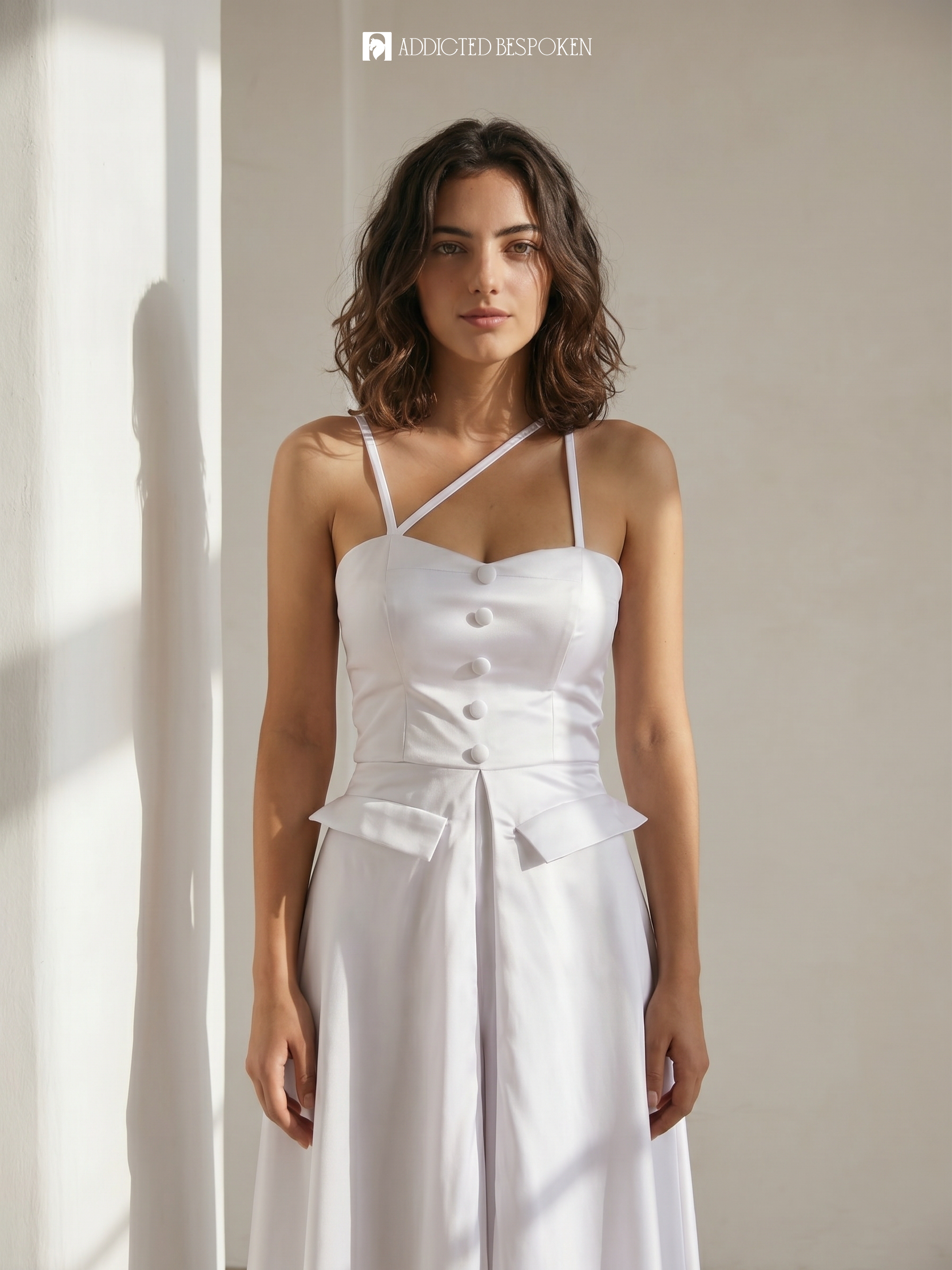 White Satin Bridal Corset Jumpsuit Addicted Bespoken