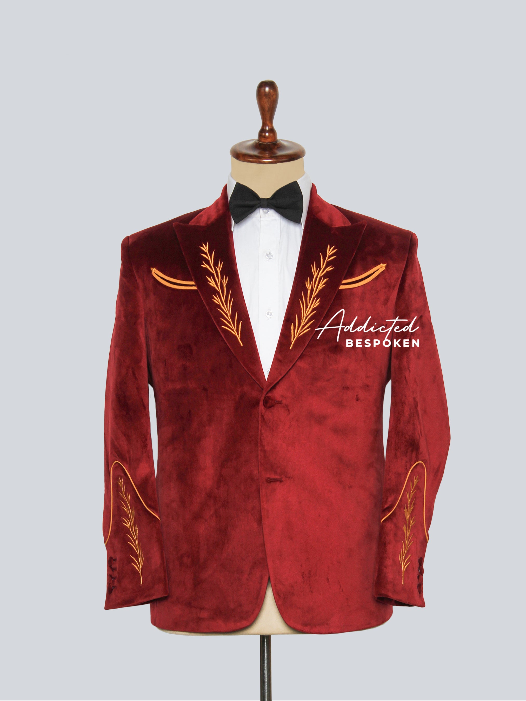 Crimson Velvet Embroidered Blazer Addicted Bespoken