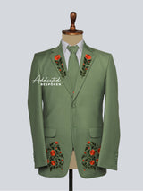 Palm Green Floral Embroidered Suit
