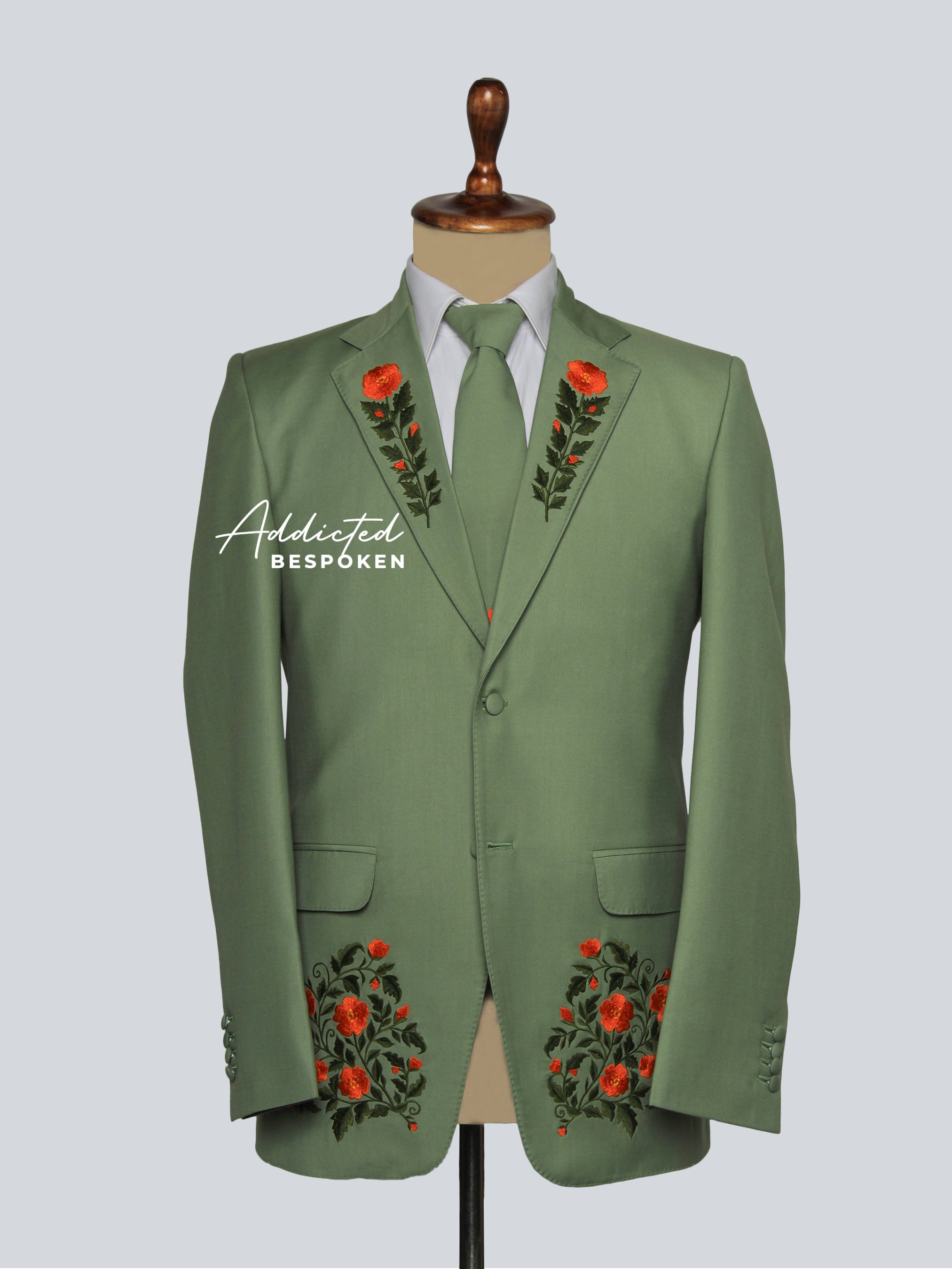 Palm Green Floral Embroidered Suit Addicted Bespoken