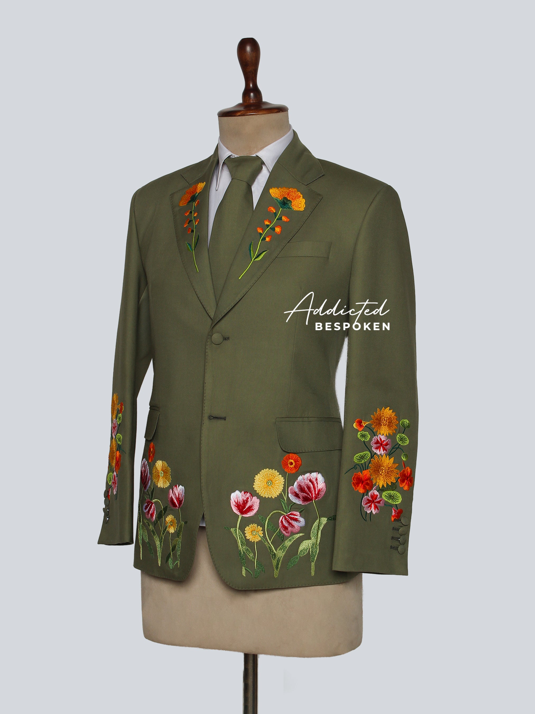Hand Embroidered Green Suit for Men Addicted Bespoken