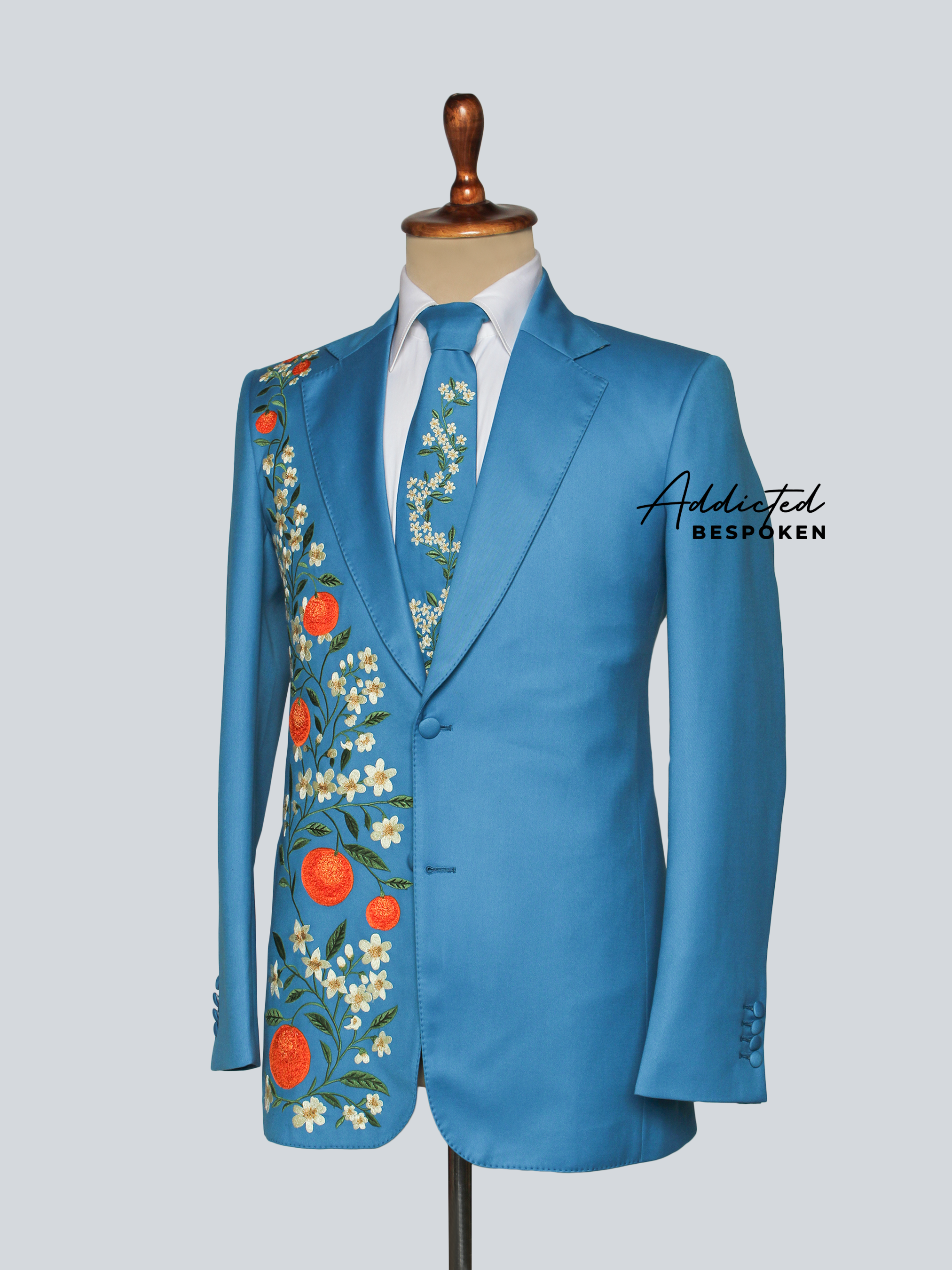 Teal Blue Embroidered Suit