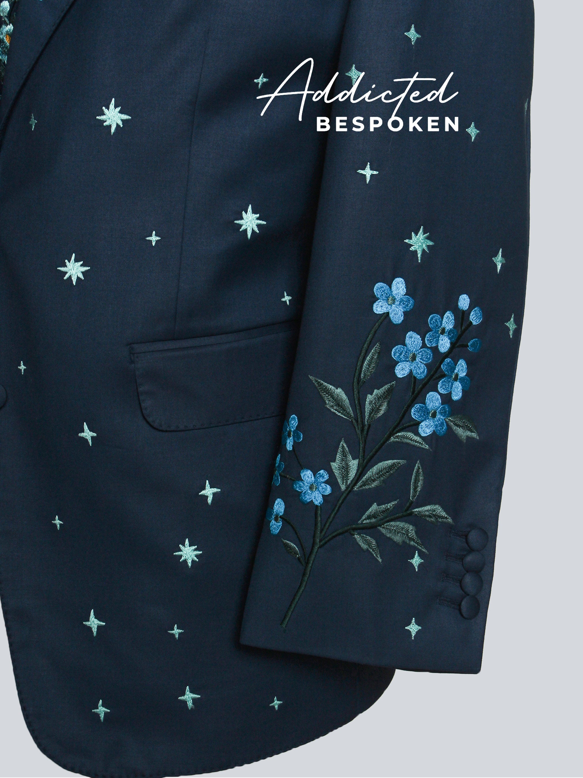 Midnight Teal Blue Embroidered Suit