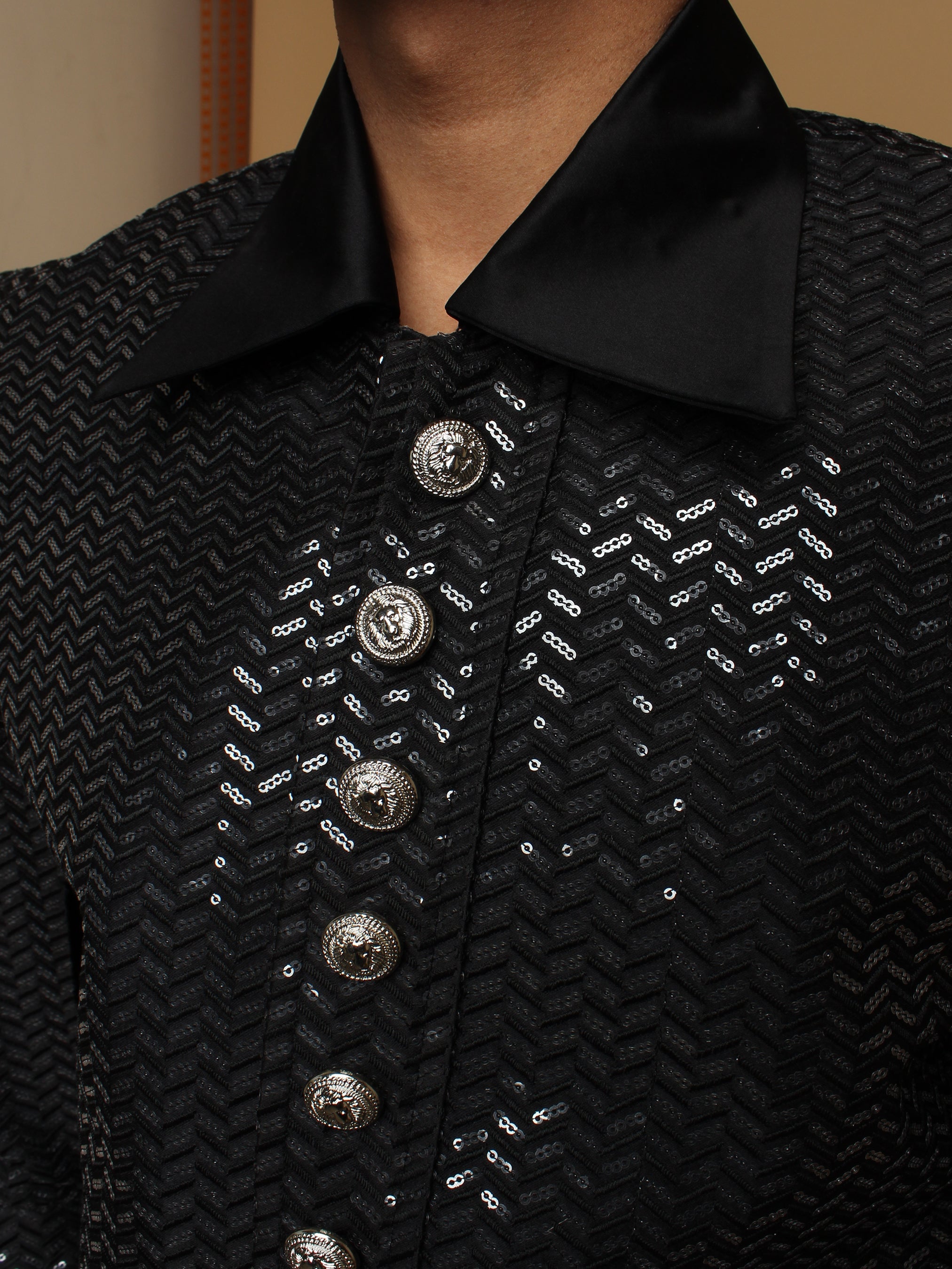 Black Cotton Frilled Shoulder Attire