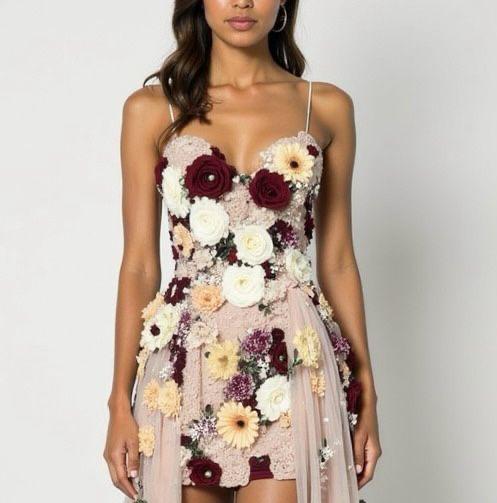 Blooming Appliqué High-Low Gown