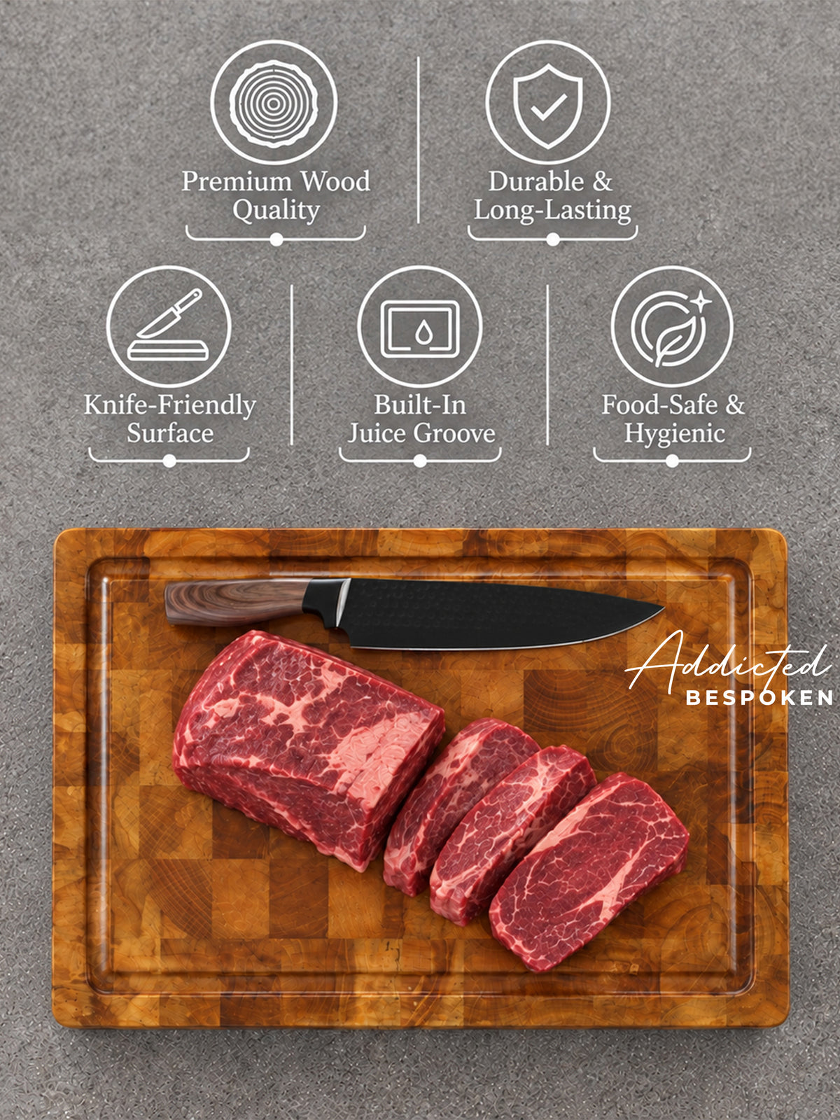 Custom Handmade Butcher Block Cutting Board | Thick Wooden Chopping Board Addicted Bespoken