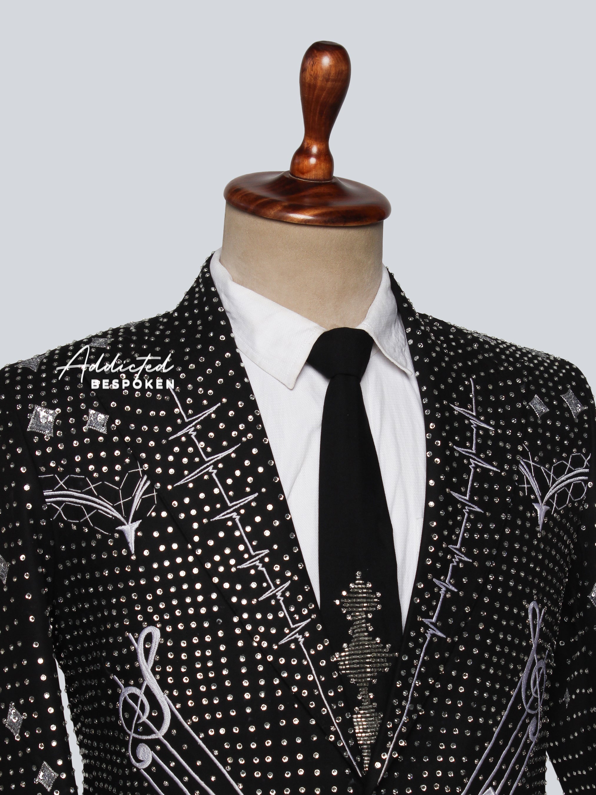 Symphony of Style Rhinestone-Embellished Musical Motif Suit