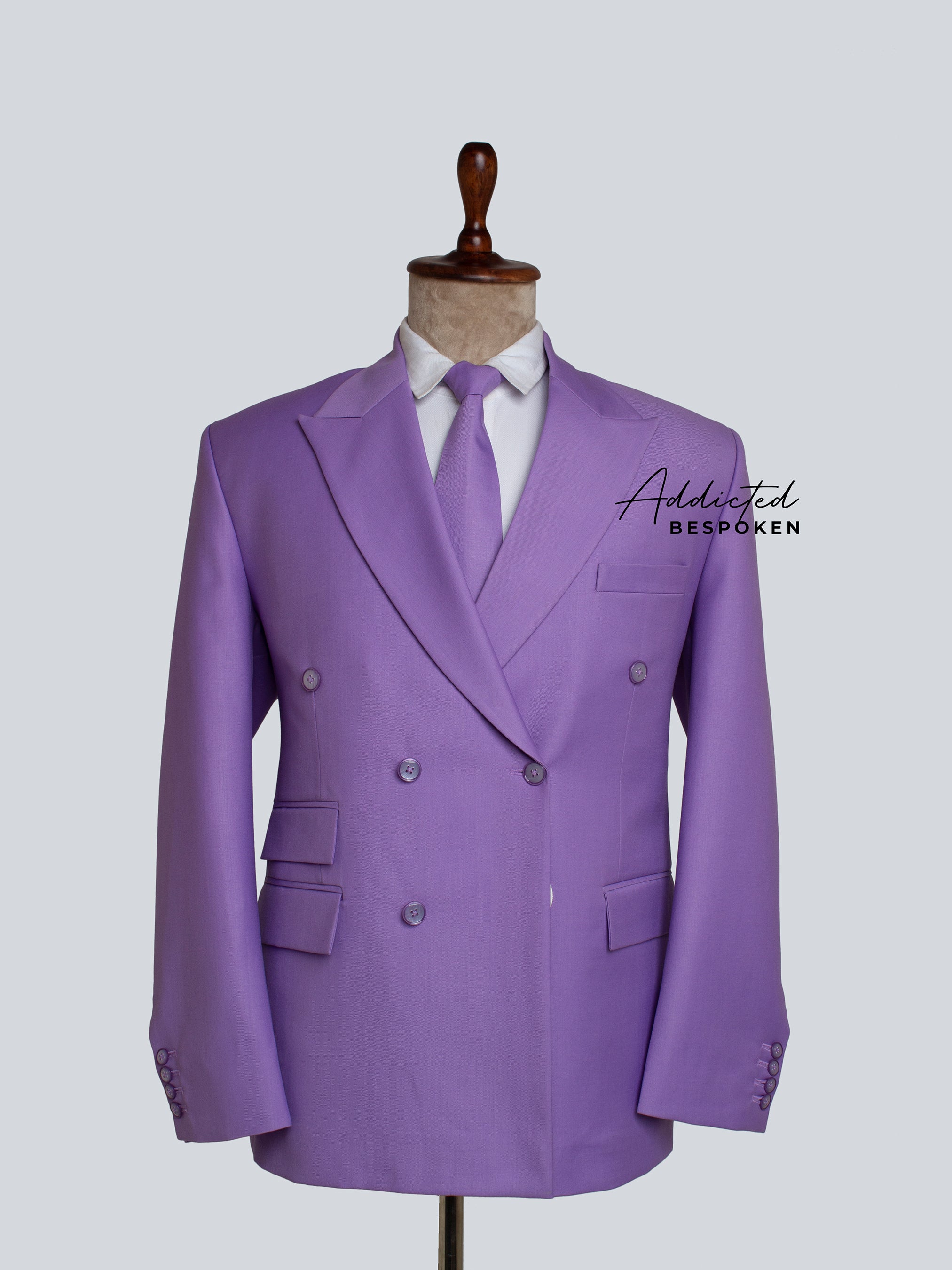 Purple Cotton Double-Breasted Suit