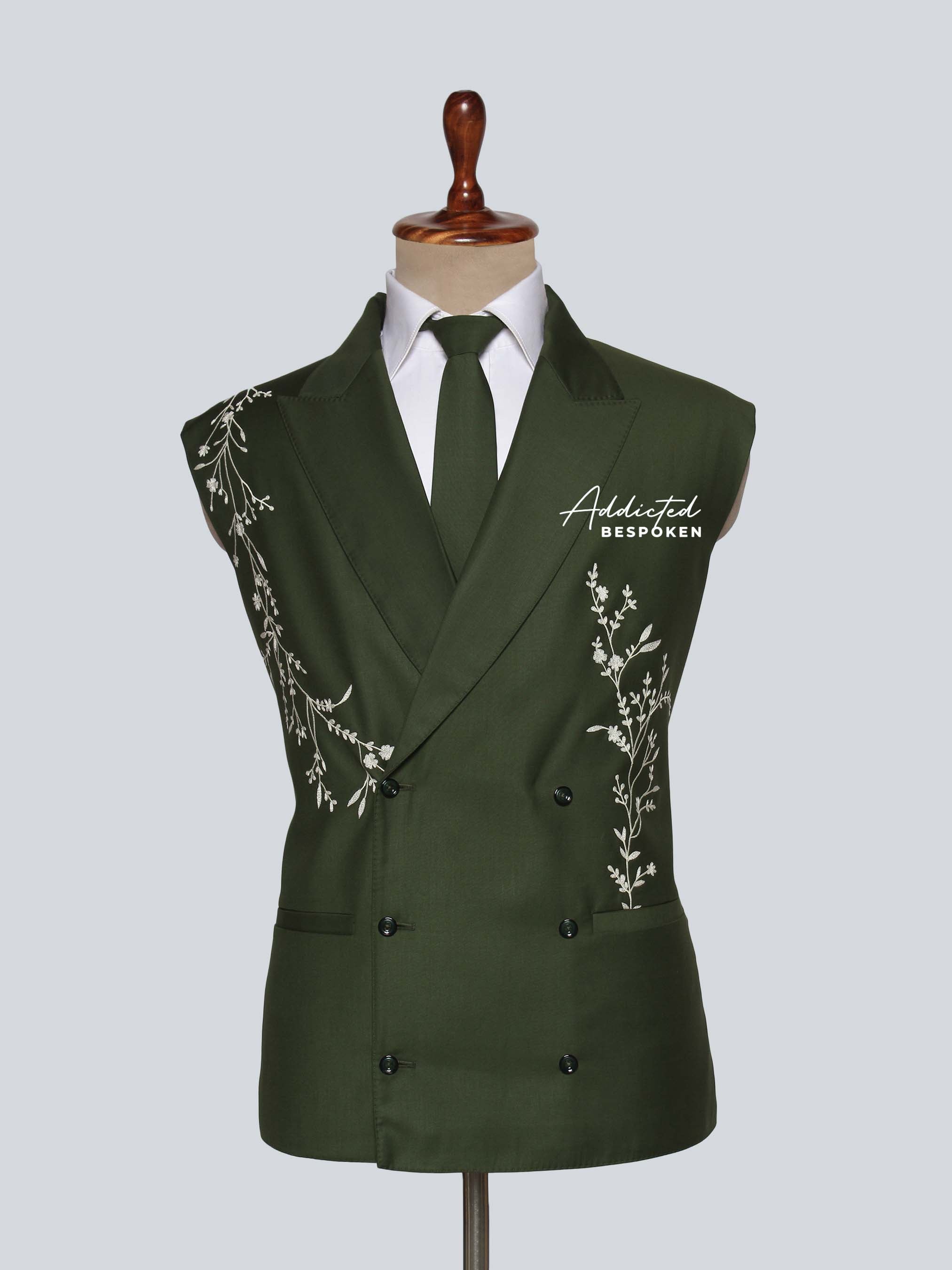 Green Embroidered Floral Suit Addicted Bespoken
