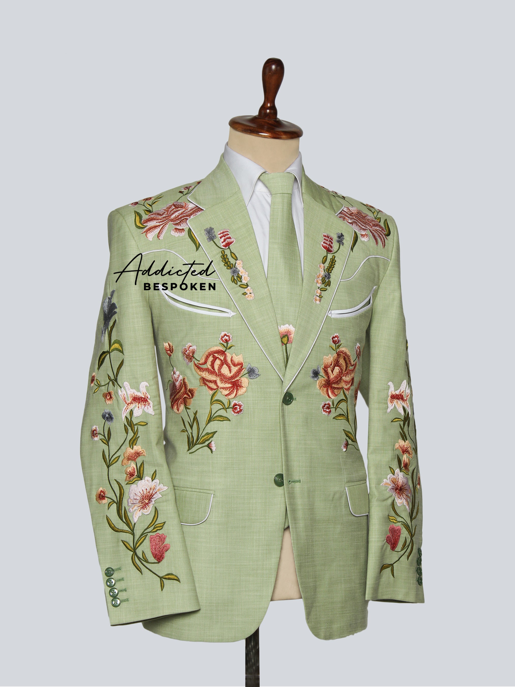 Sage Linen Embroidered Suit Addicted Bespoken