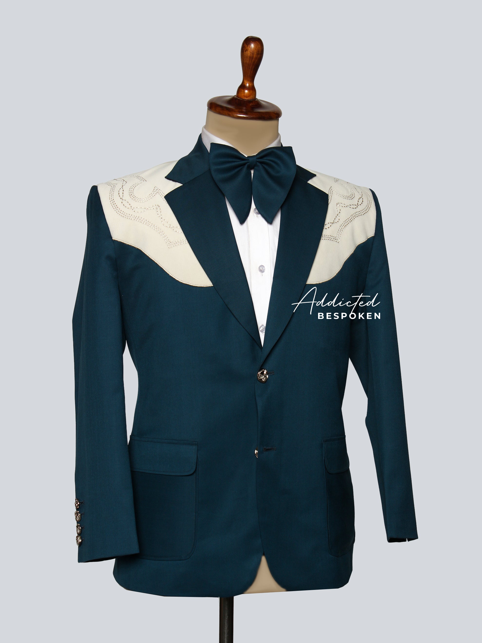 Men’s Deep Teal & Ivory Western Suit Addicted Bespoken