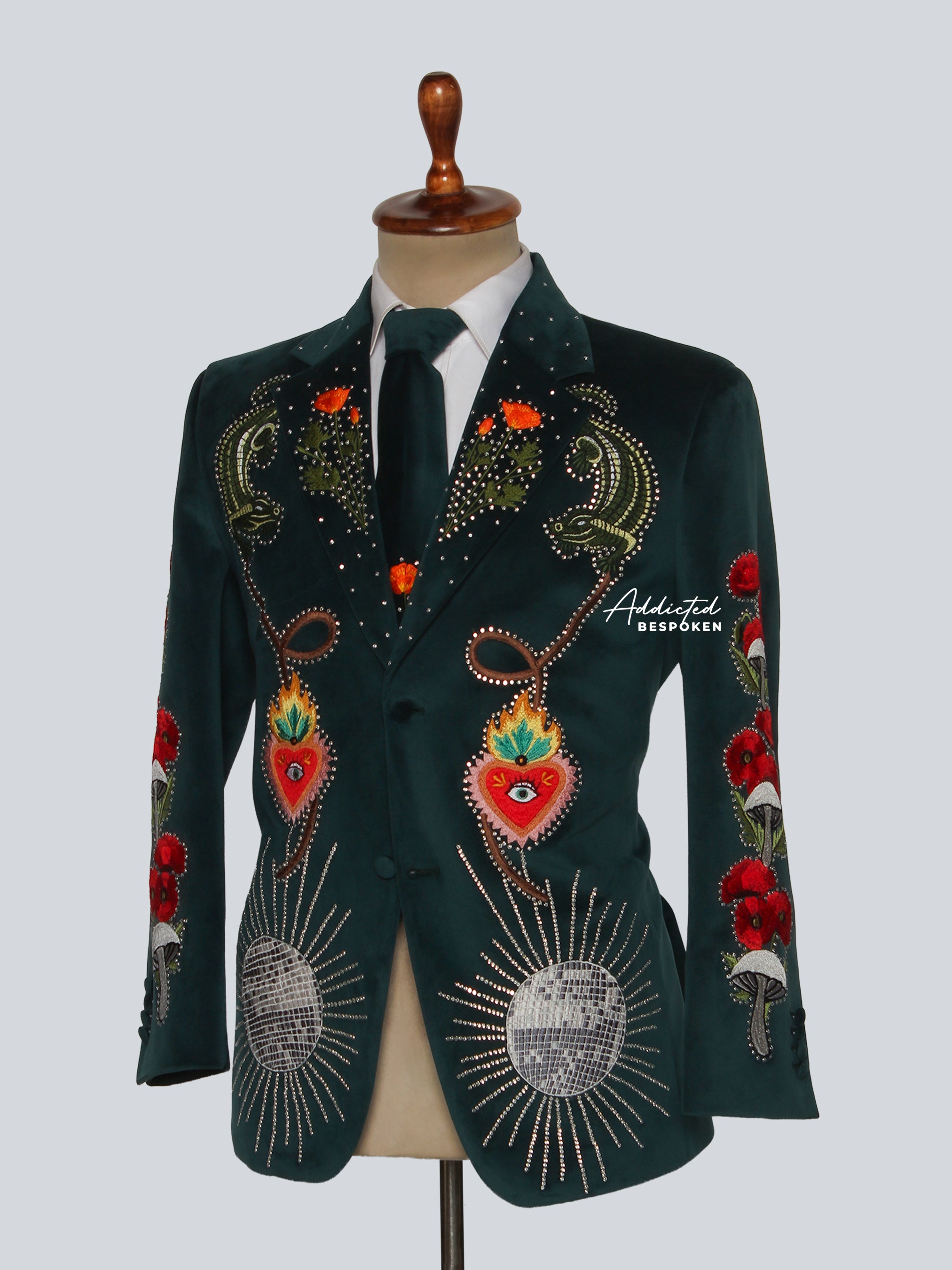 Dark Green Embroidered Blazer