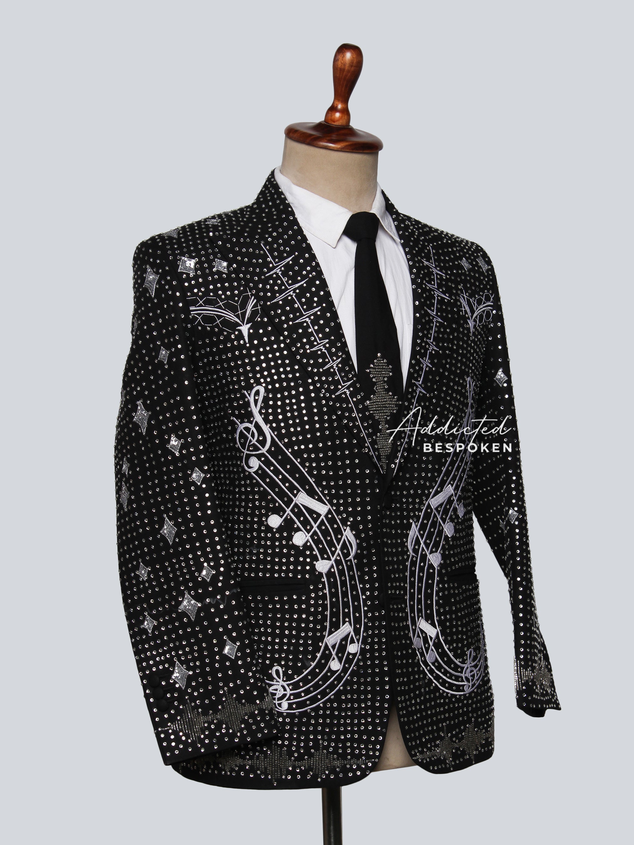 Symphony of Style Rhinestone-Embellished Musical Motif Suit
