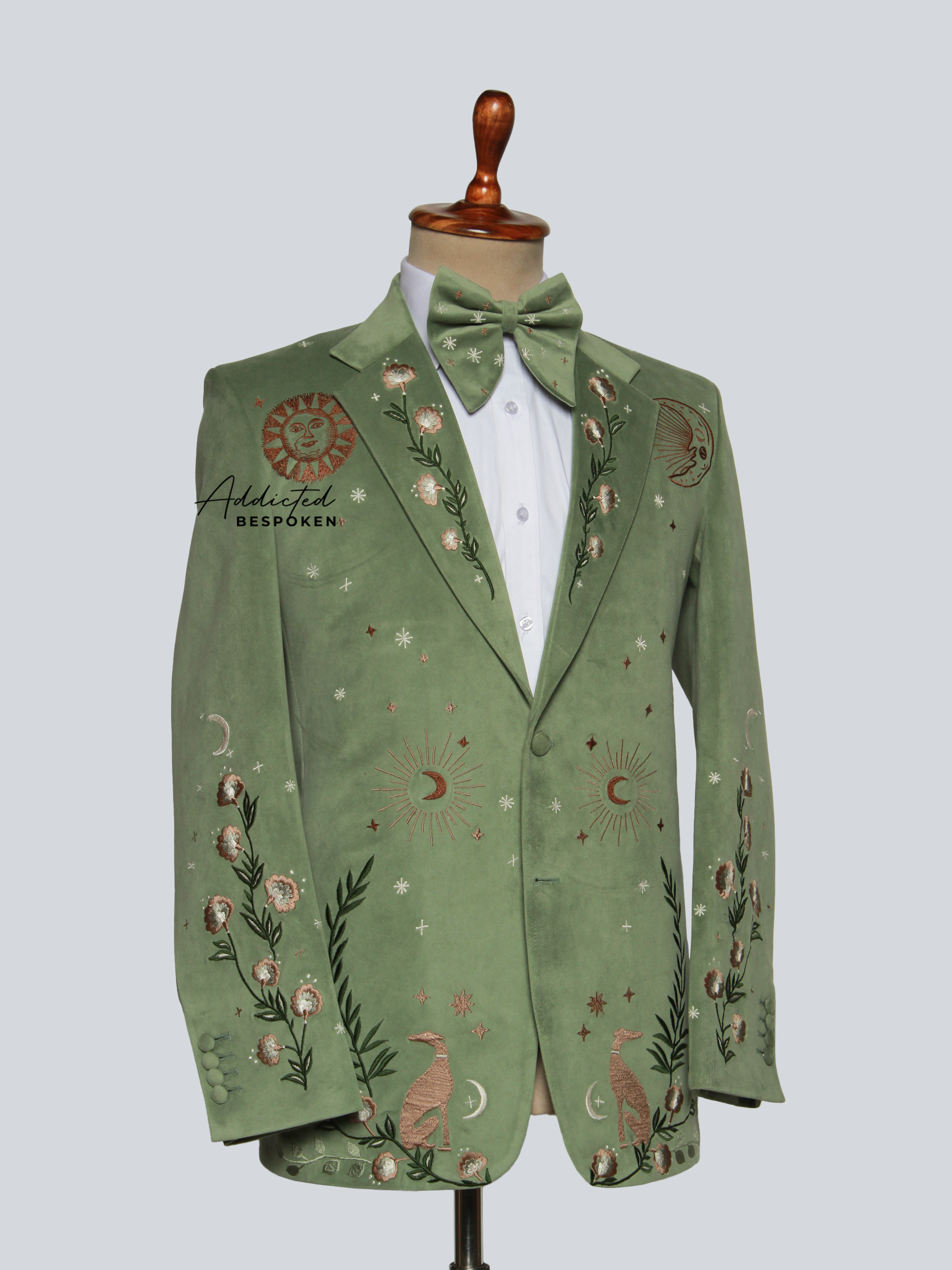 Green Embroidered Blazer For Men