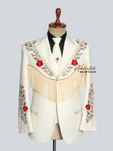 Floral Embroidered Fringe Suit