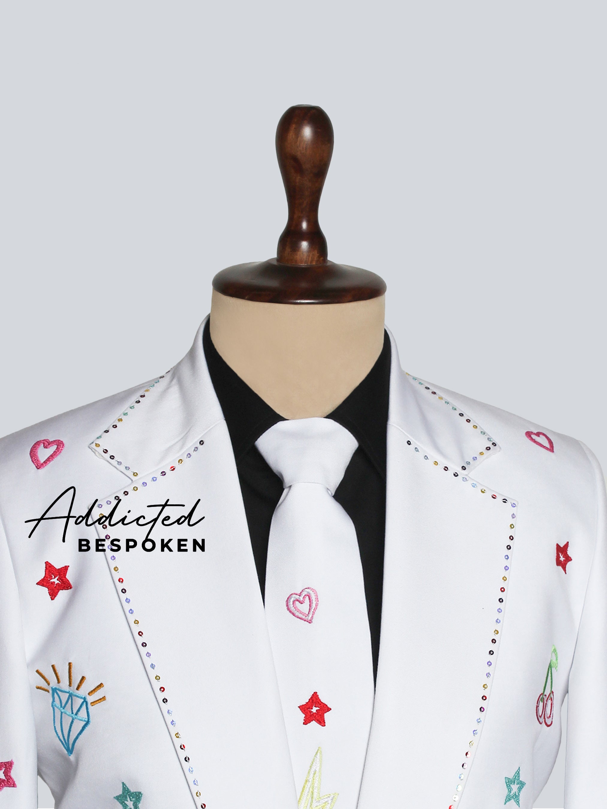 White Multicolor Doodle Embroidered Suit Addicted Bespoken