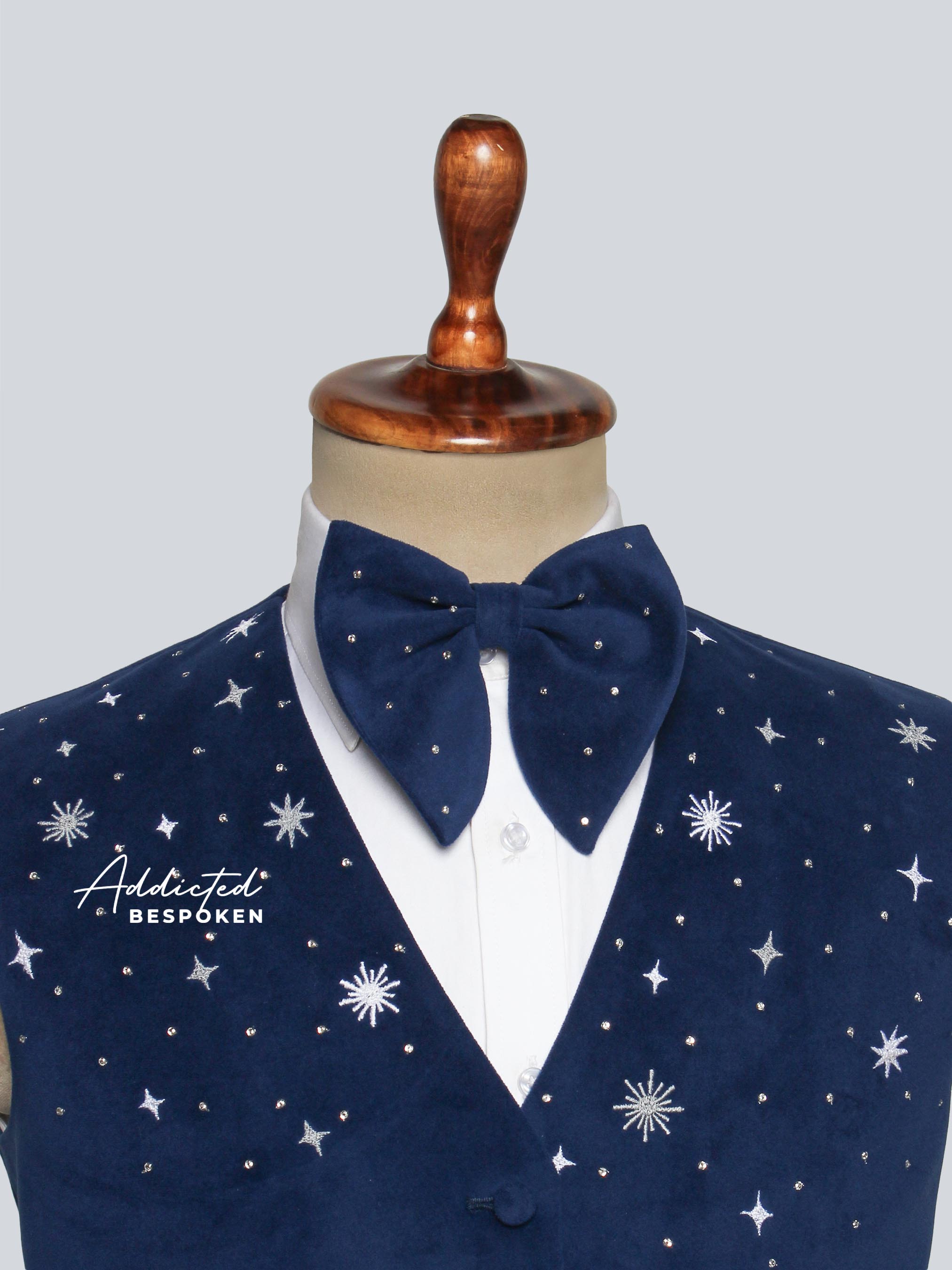 Star Embroidered Blue Waistcoat Addicted Bespoken