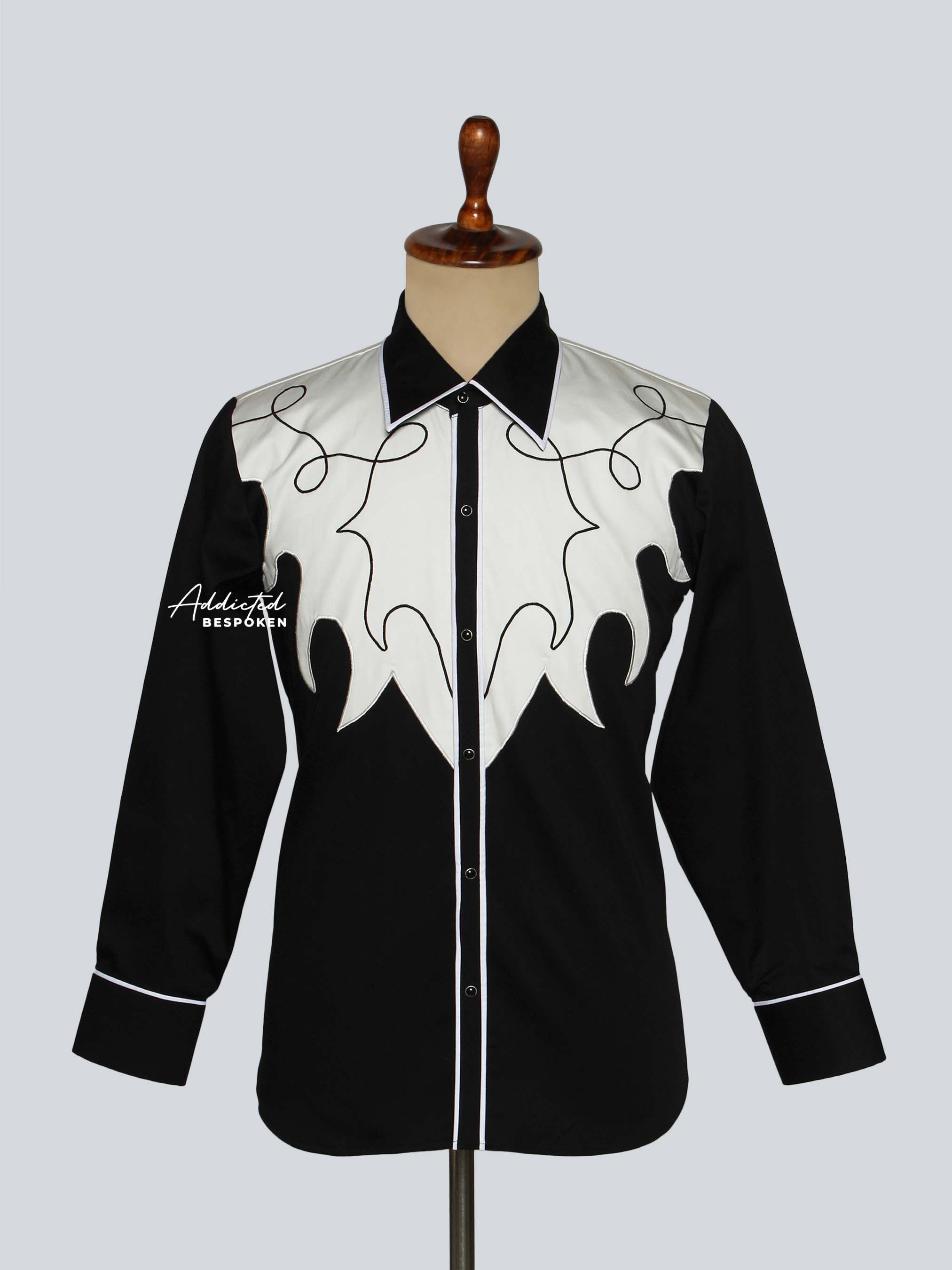Black & White Embroidered Western Shirt Addicted Bespoken