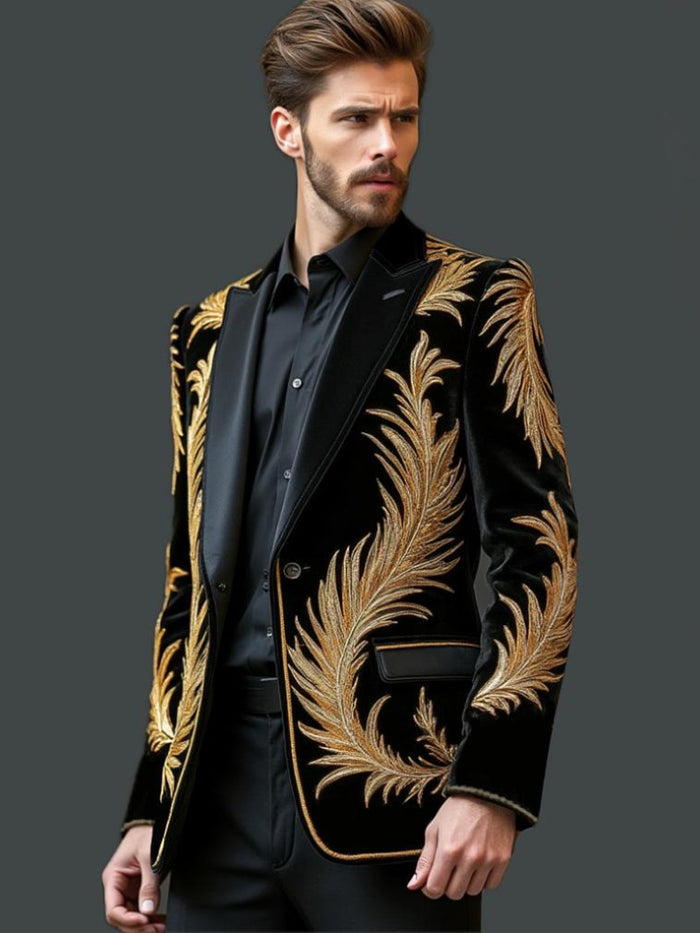 Men’s Embroidered Slim Fit Blazer – Tailored One-Button Jacket for Events and Occasions