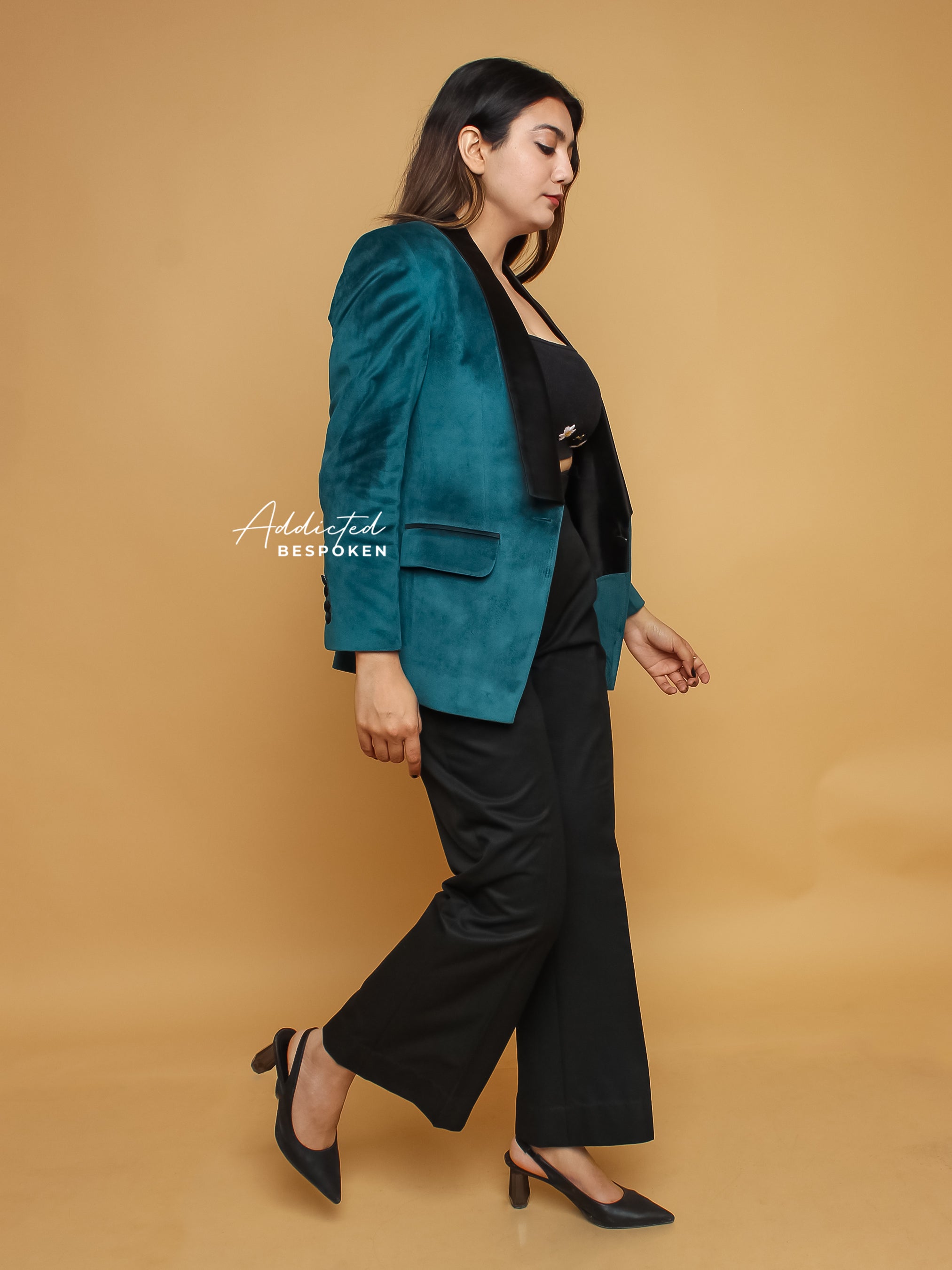 Formal Blue Velvet Pantsuit