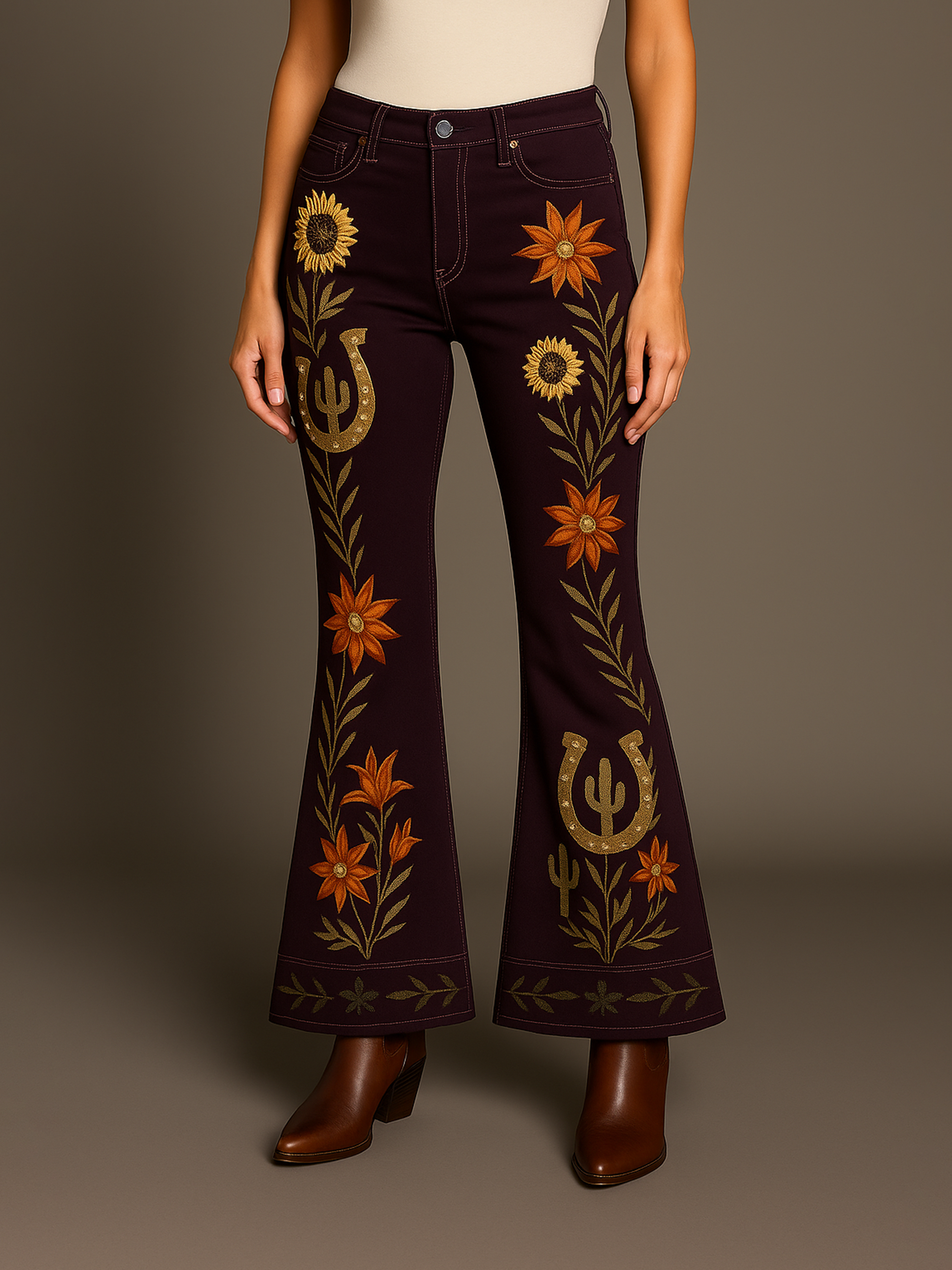 Sundown Bloom Embroidered Flare Pants