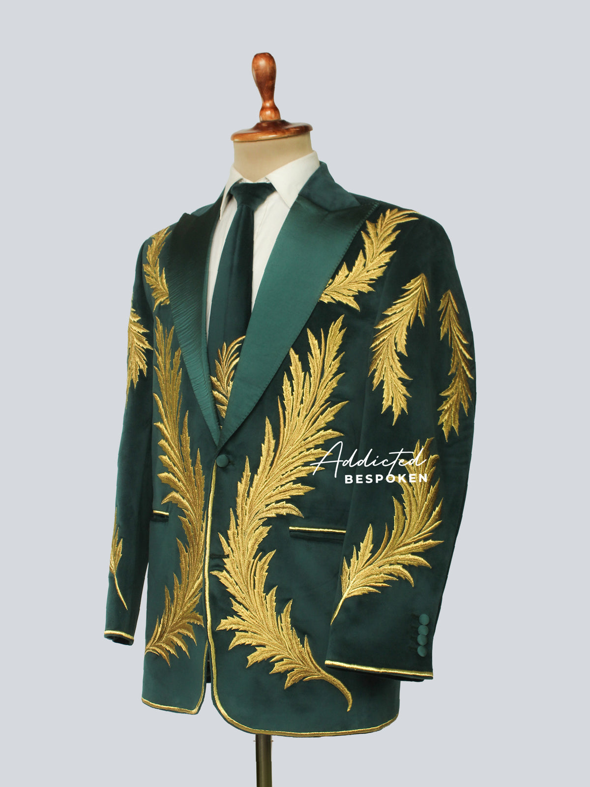 Dark Green Gold Leaf Suit Addicted Bespoken