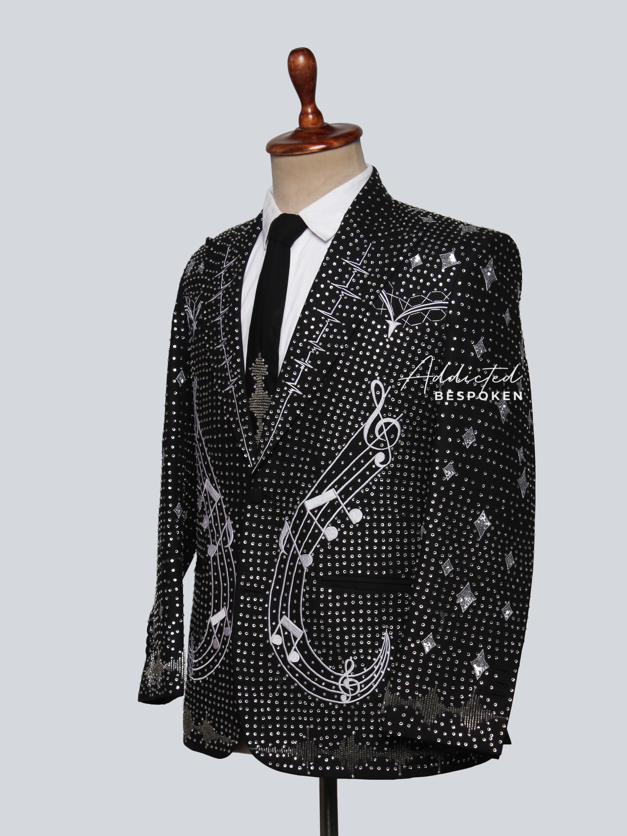 Symphony of Style Rhinestone-Embellished Musical Motif Suit
