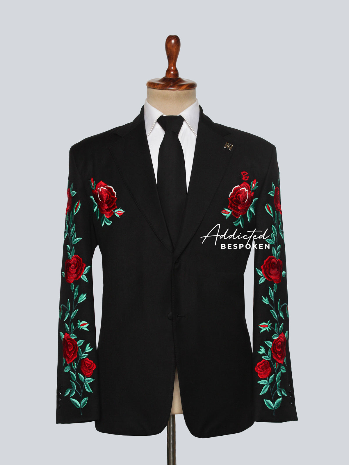 Men black Suit with Red Roses Addicted Bespoken