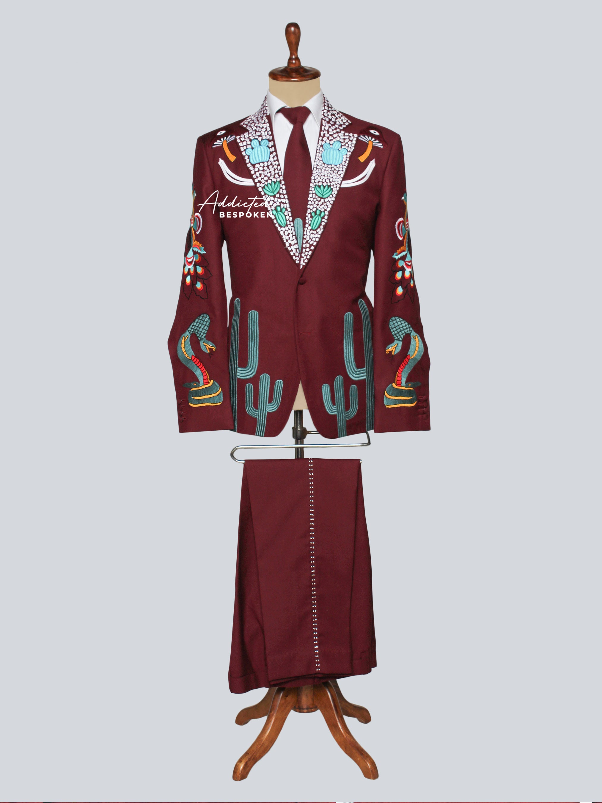 Maroon Cactus Embroidered Suit Addicted Bespoken