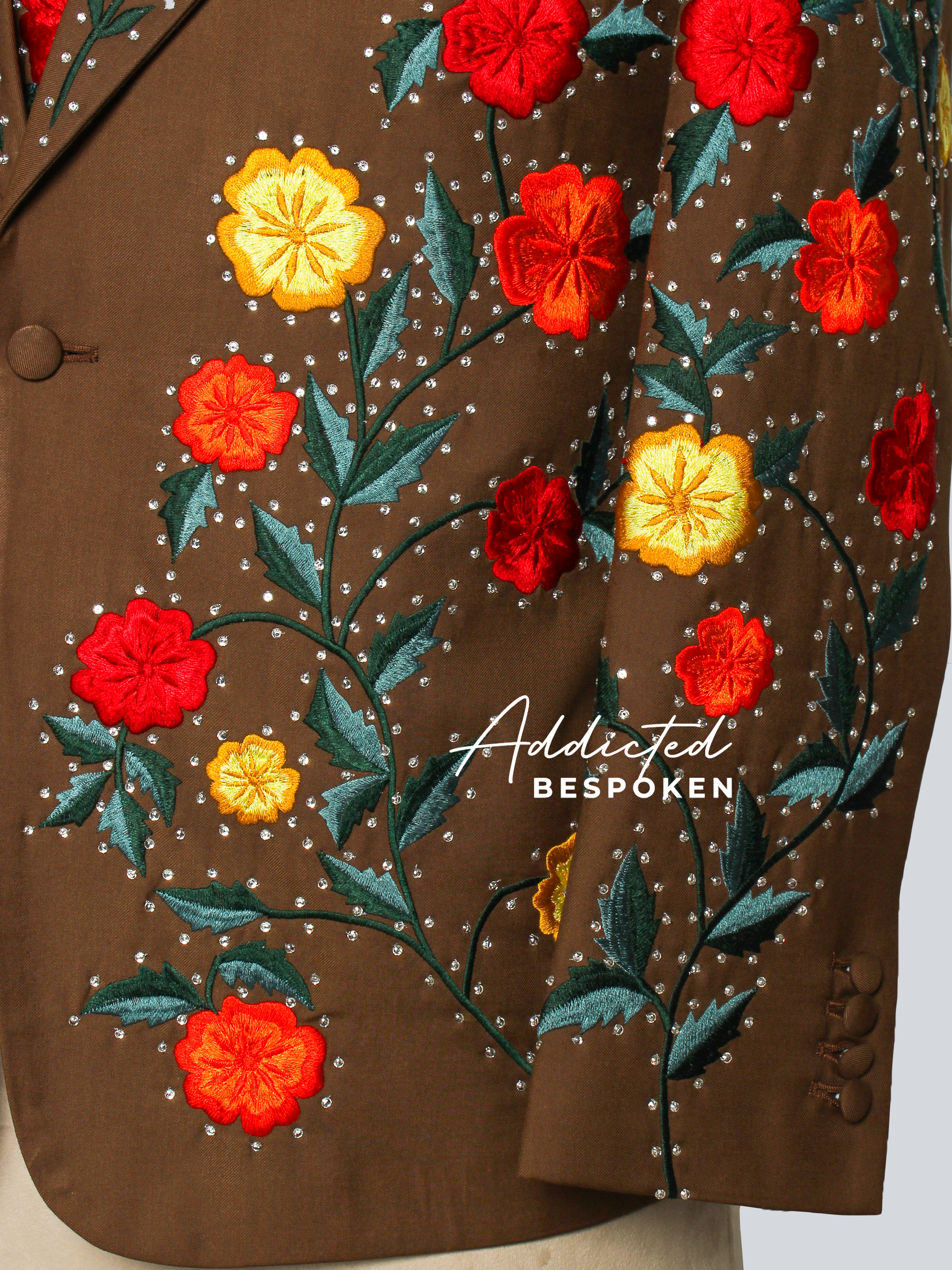 Floral Embroidered Brown Suit