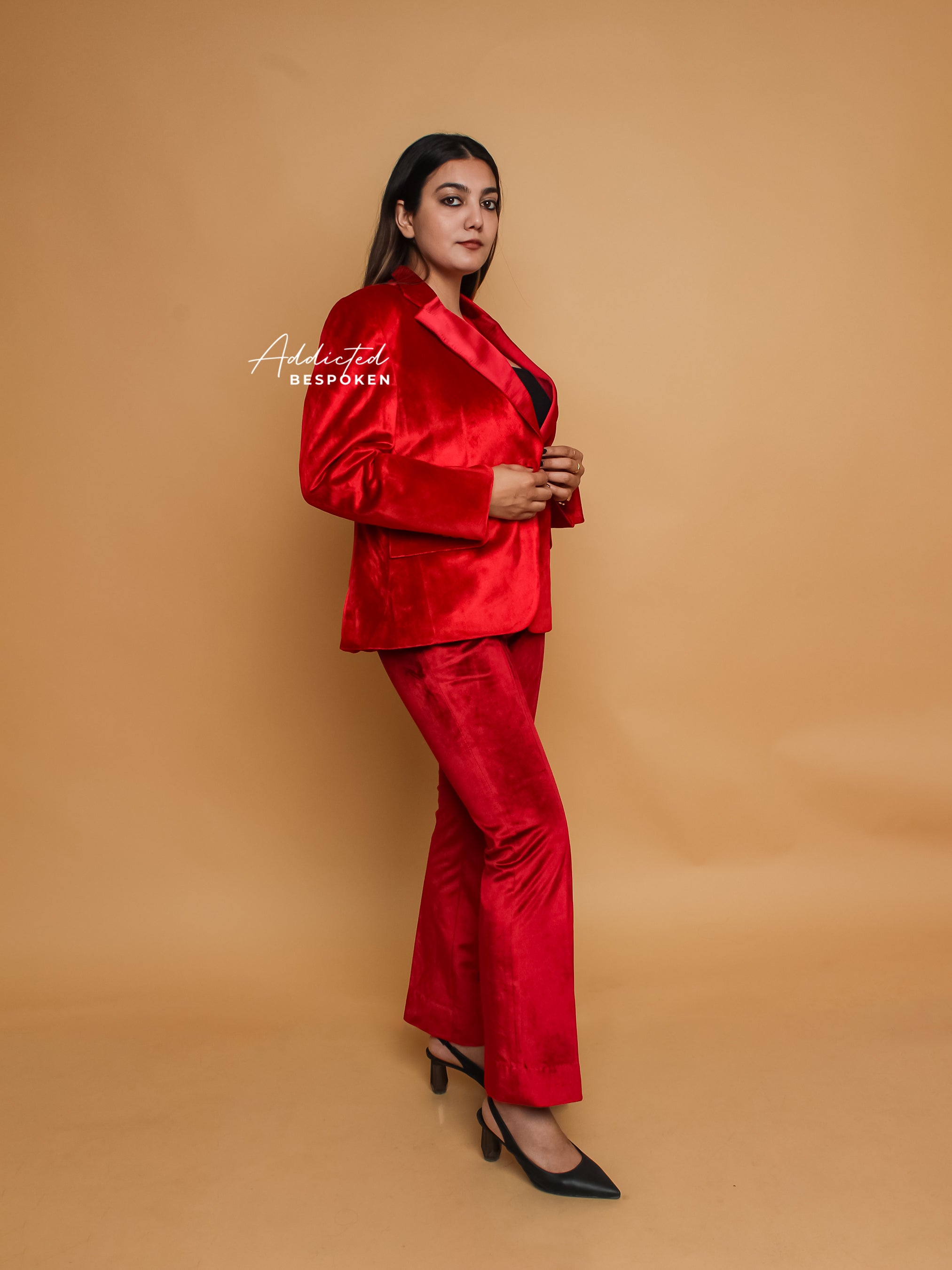Red Velvet Peak Lapel Suit