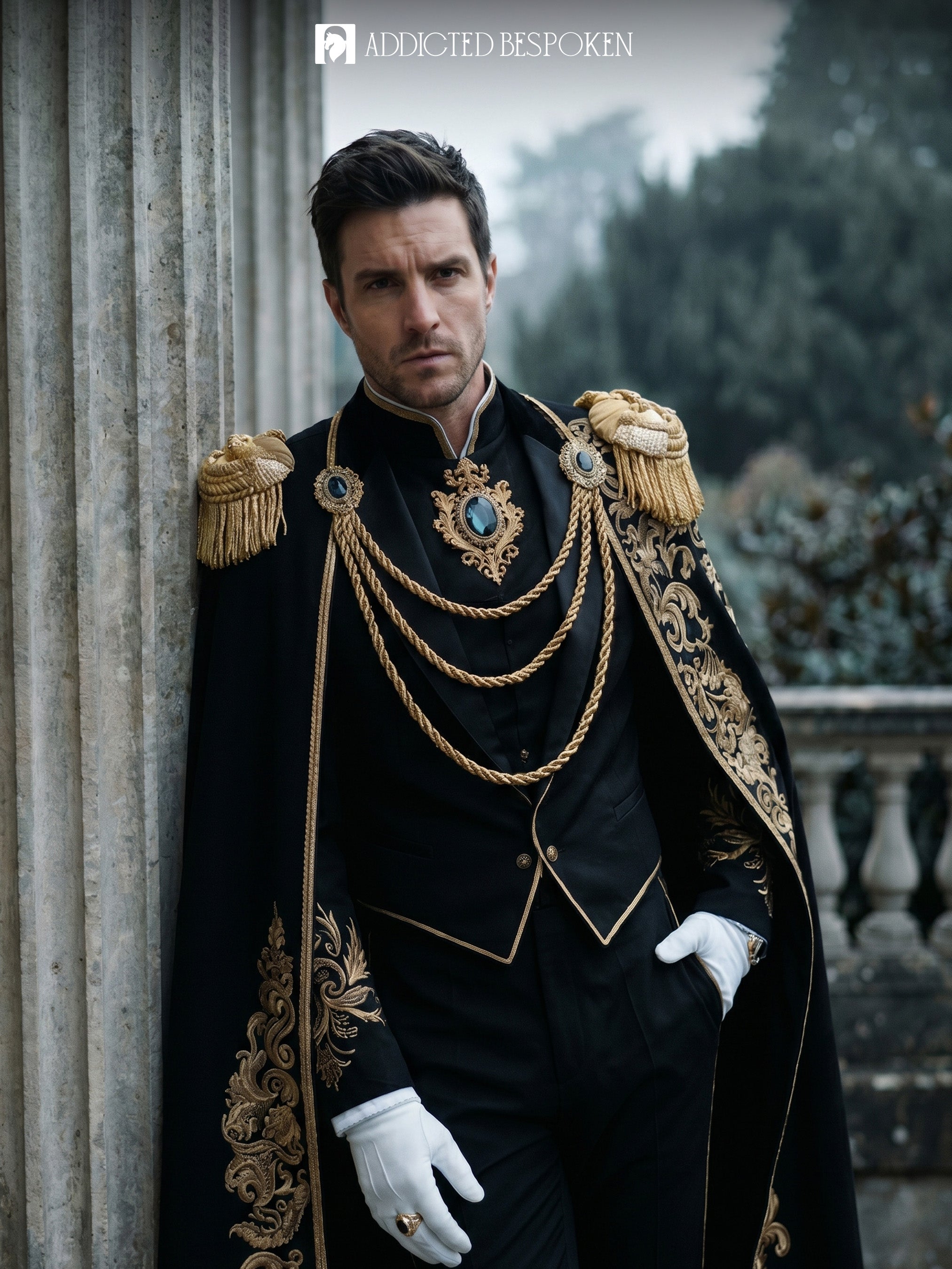 Royal Gothic Embroidered Cape Suit Addicted Bespoken