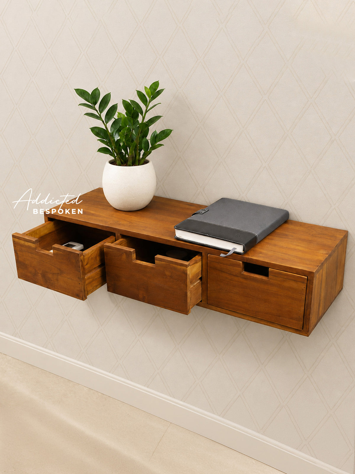 Wooden wall drawer with 3 drawers