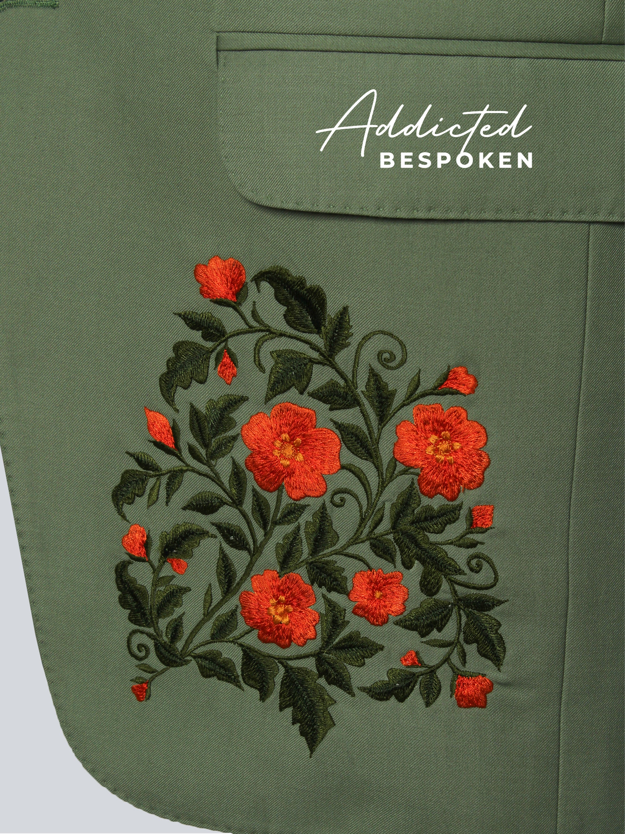 Palm Green Floral Embroidered Suit Addicted Bespoken