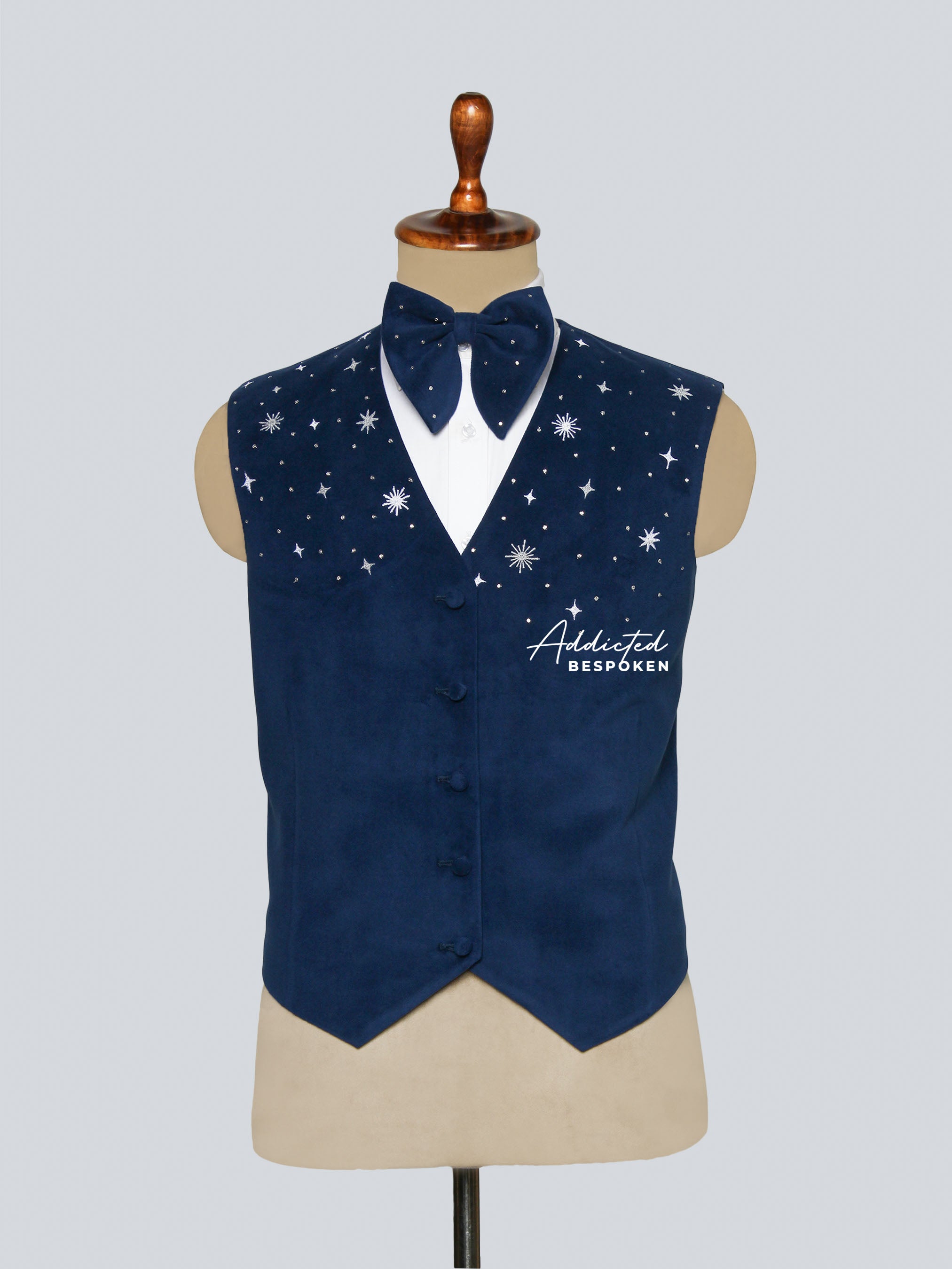 Star Embroidered Blue Waistcoat Addicted Bespoken
