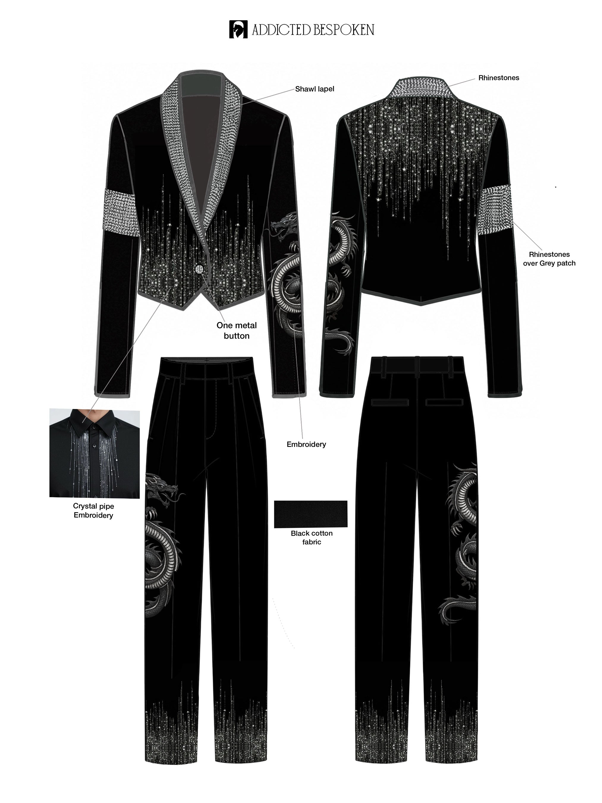 Dragon Embroidery Rhinestone Stage Costume Addicted Bespoken