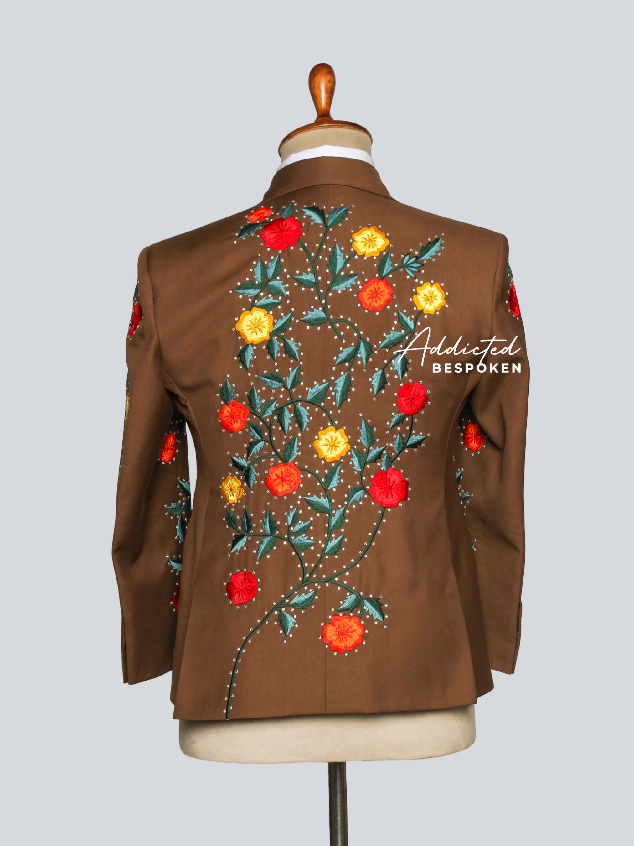 Floral Embroidered Brown Suit