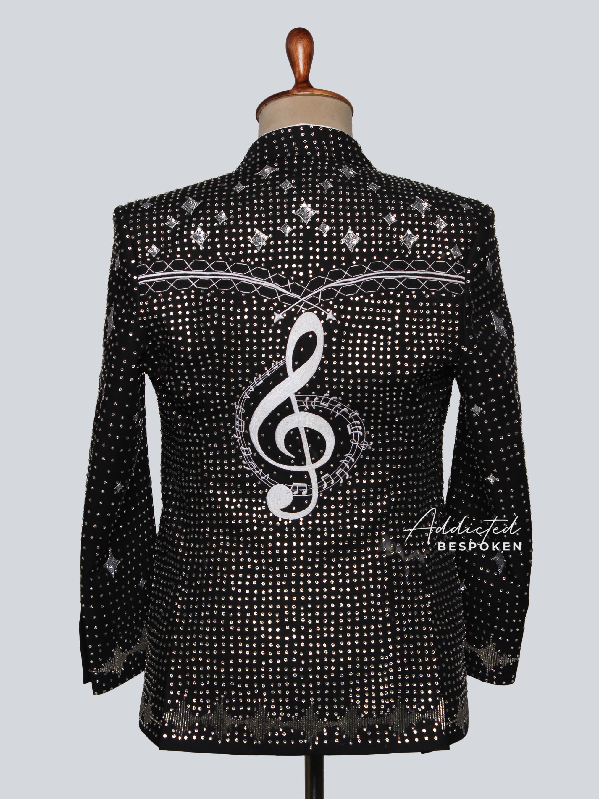 Symphony of Style Rhinestone-Embellished Musical Motif Suit