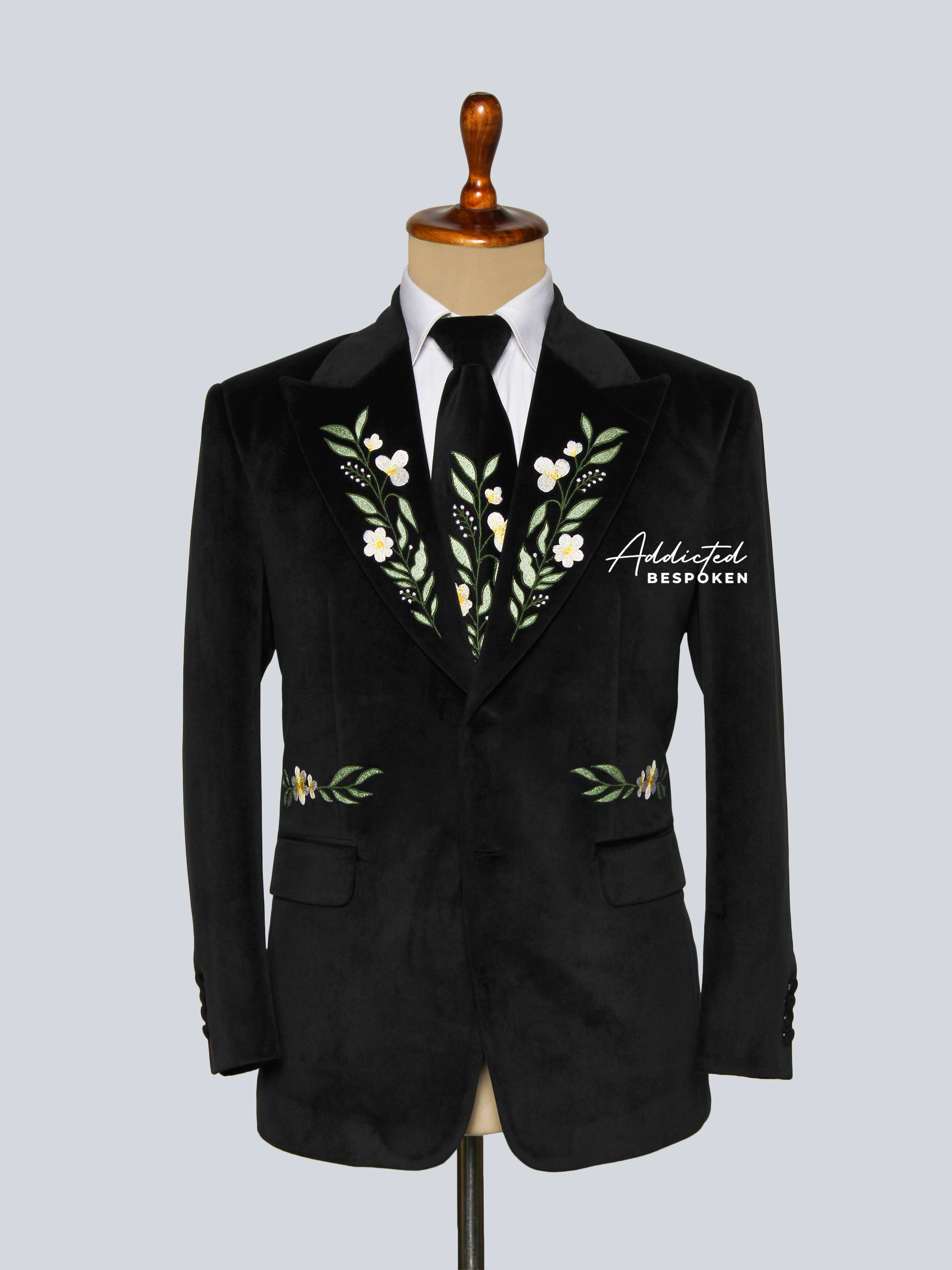 Black Floral Embroidered Suit Addicted Bespoken