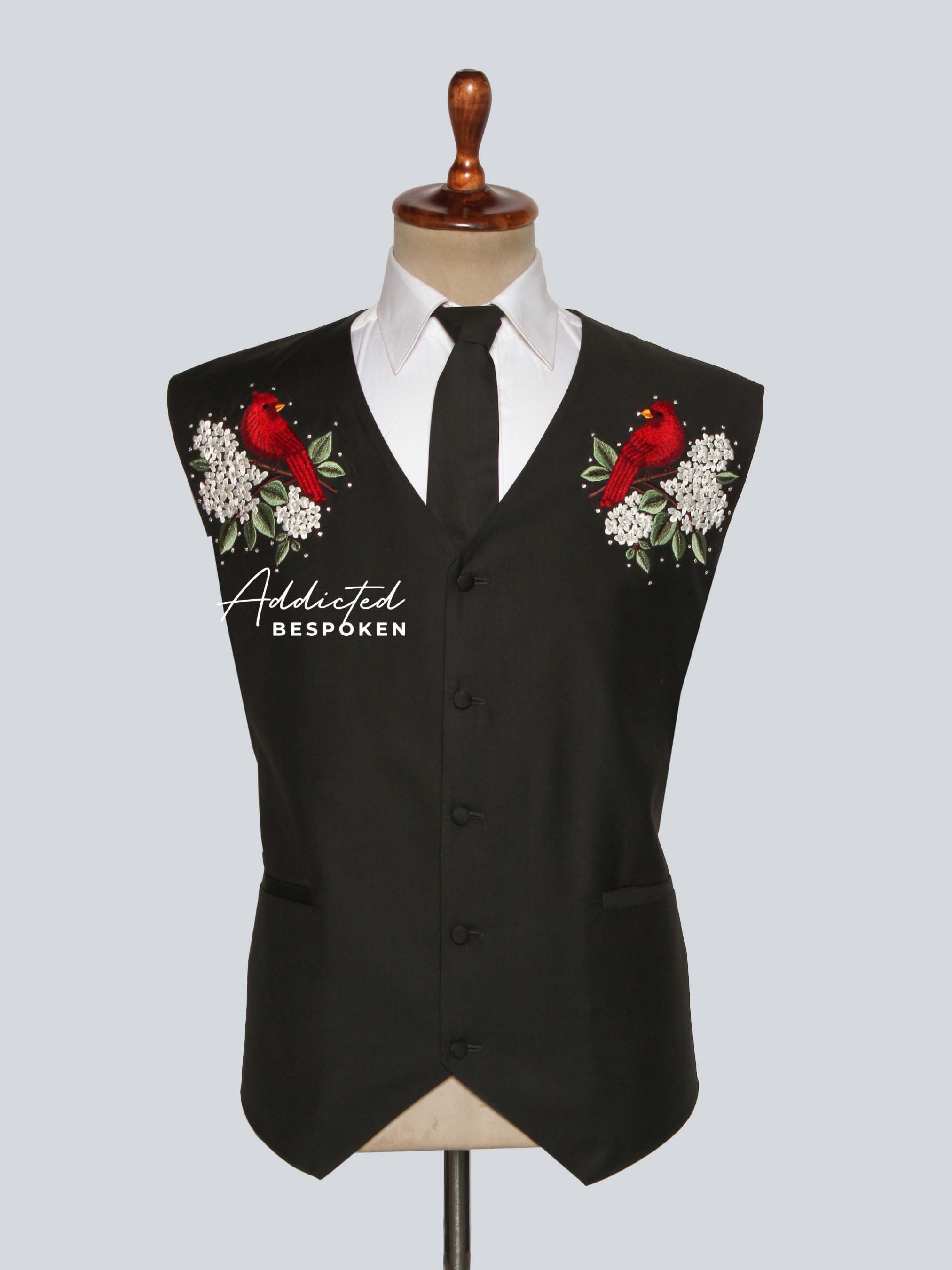 Black Embroidered Vest For Men