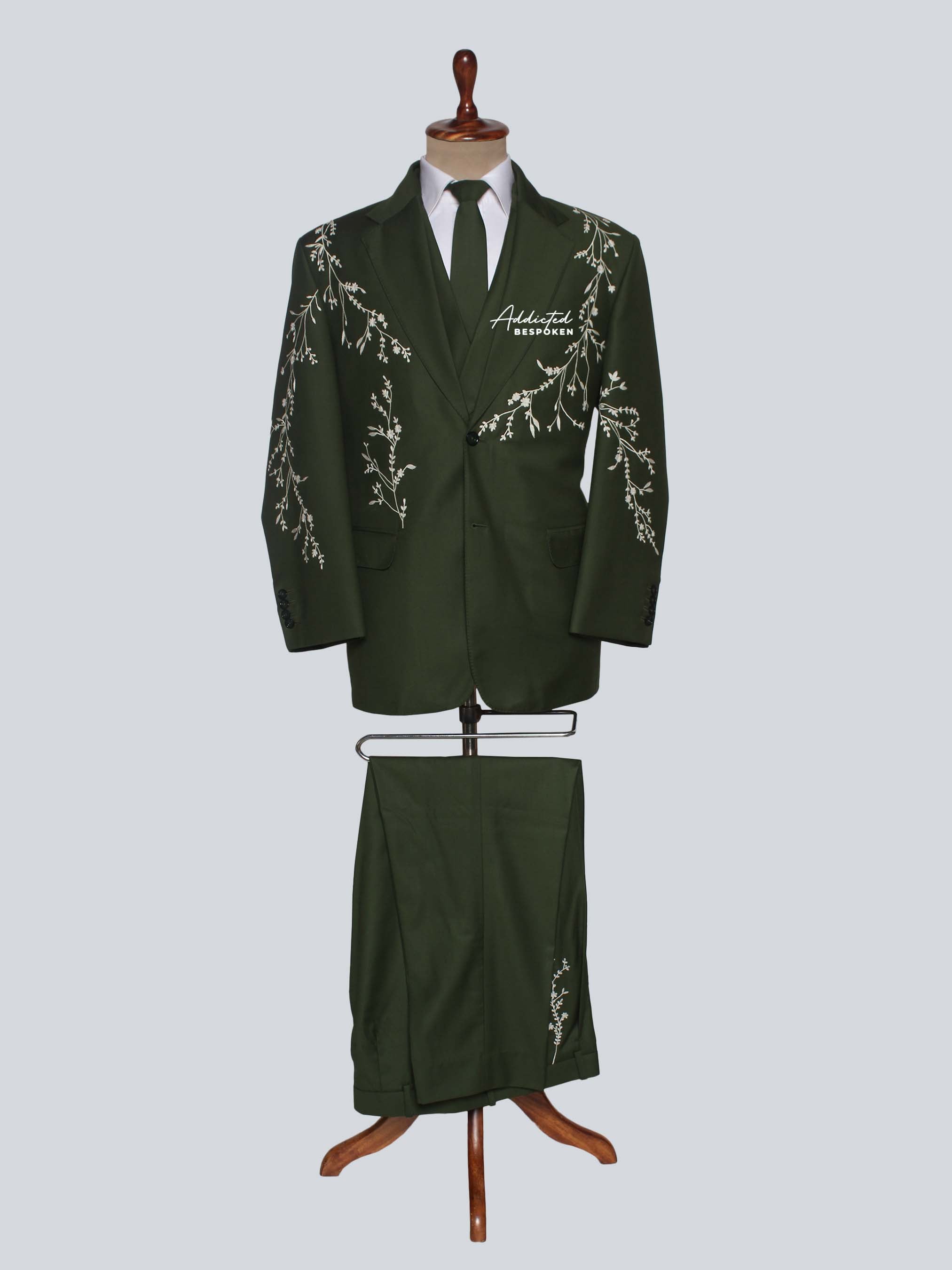 Green Embroidered Floral Suit Addicted Bespoken