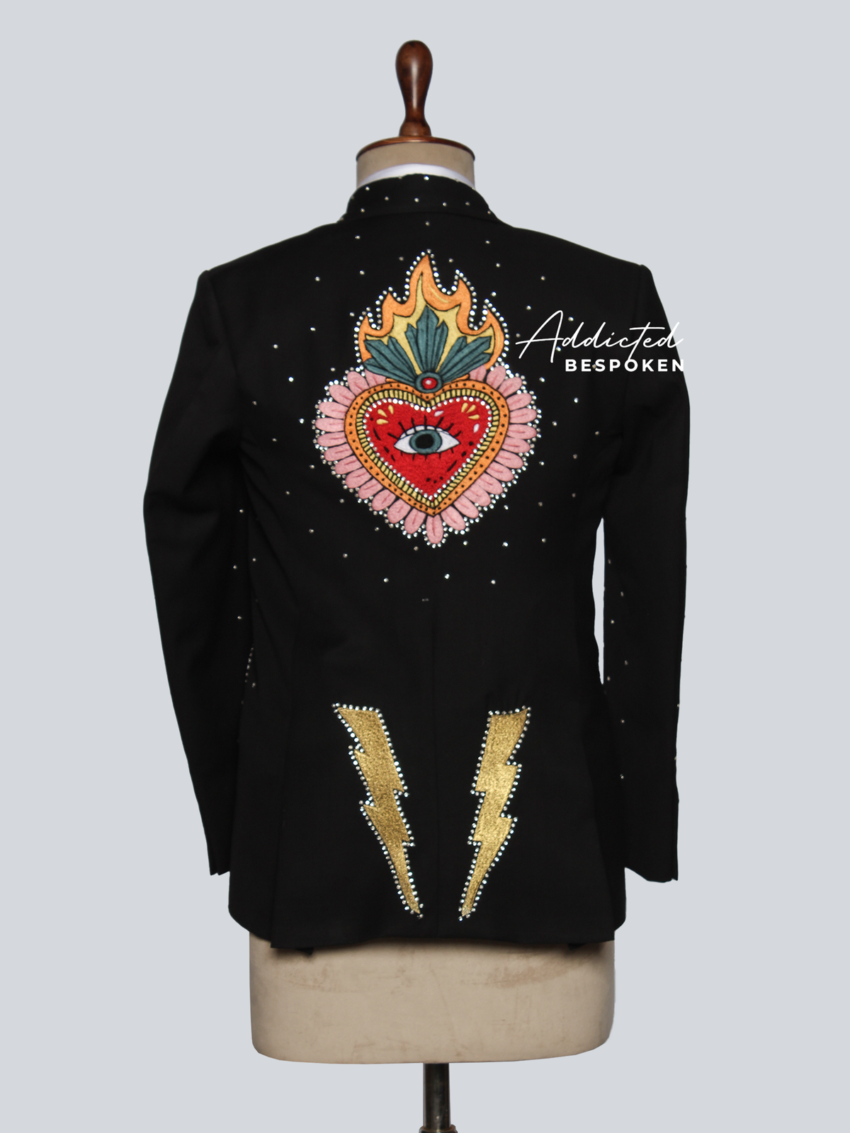 Black floral embroidered suit