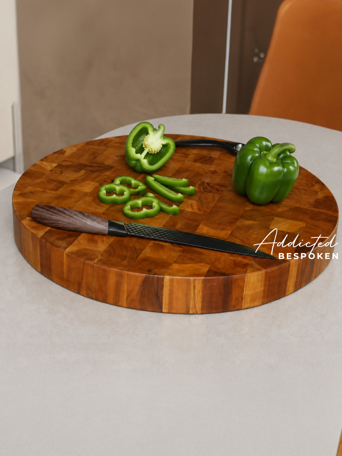 Round End Grain Wooden Chopping Board – Handmade Circular Cutting Board for Kitchen Addicted Bespoken