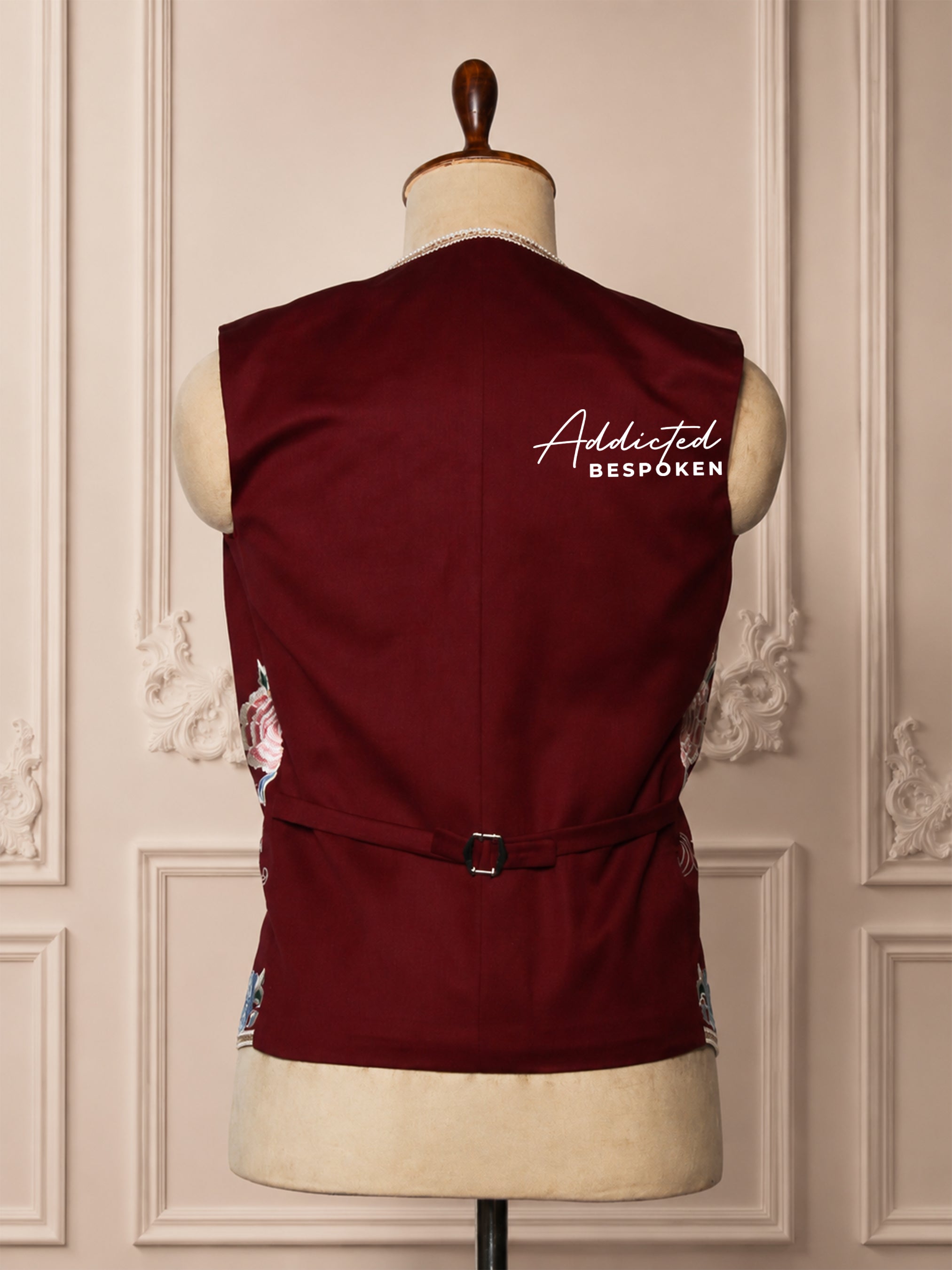 Burgundy Embroidered Men's Long Coat Addicted Bespoken