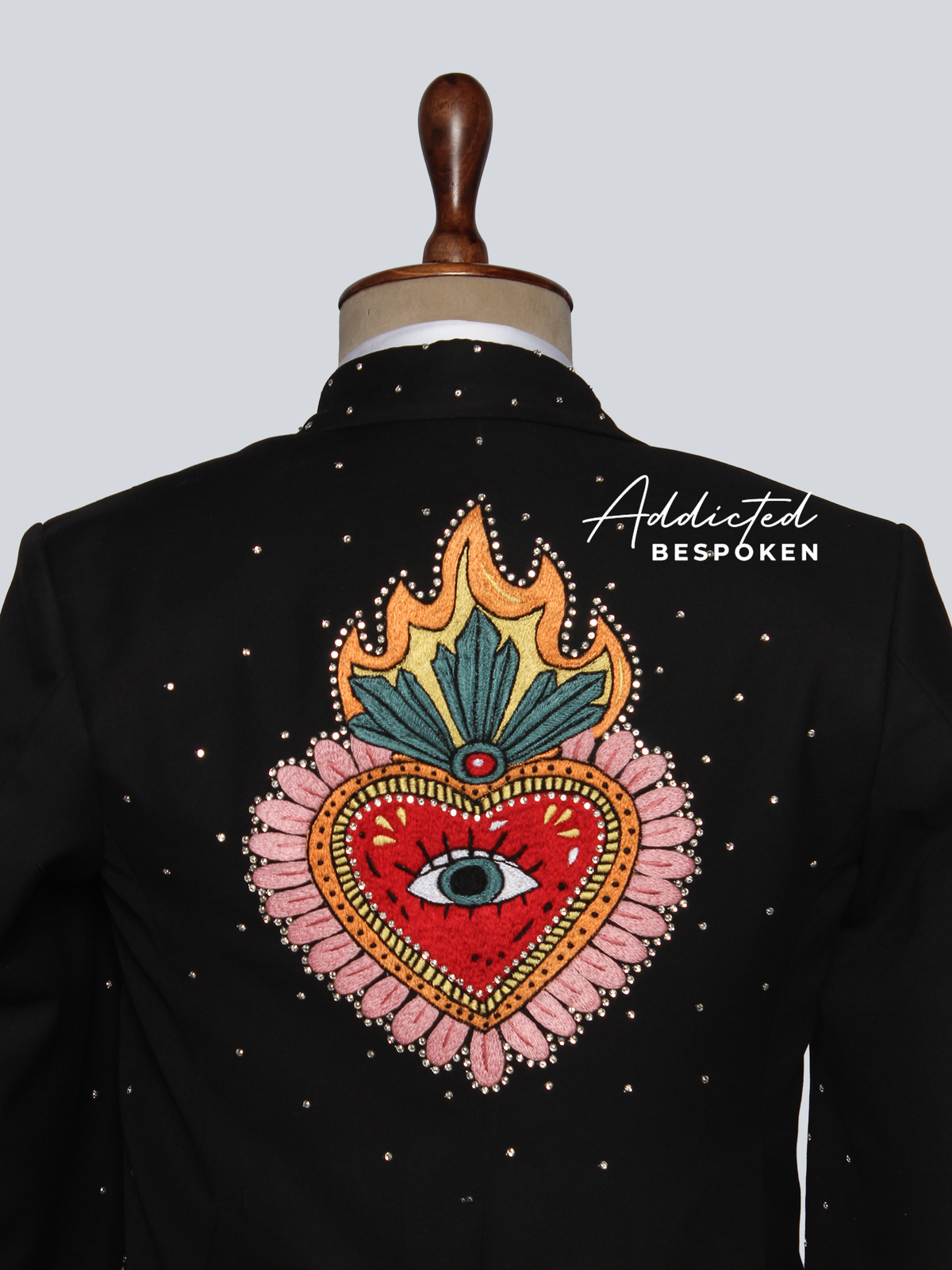 Black floral embroidered suit
